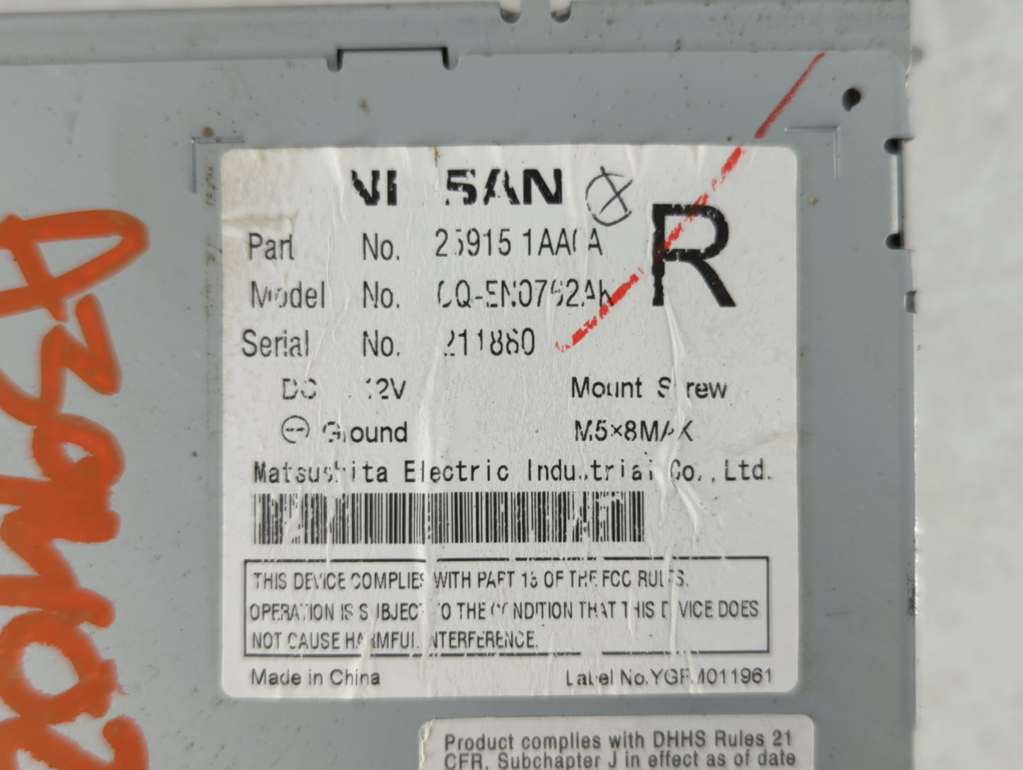 2009-2009 Nissan Murano Am Fm Cd Player Radio Receiver - Oemusedautoparts1.com