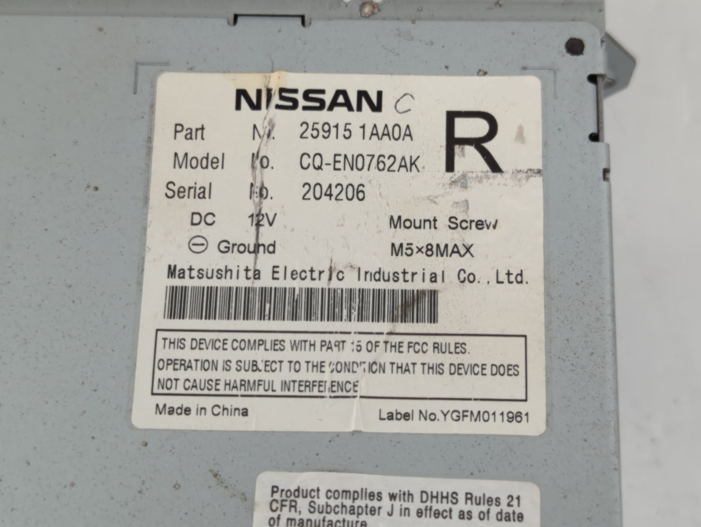 2009-2010 Nissan Murano Radio AM FM Cd Player Receiver Replacement P/N:25915 1AA0A Fits Fits 2009 2010 OEM Used Auto Parts -