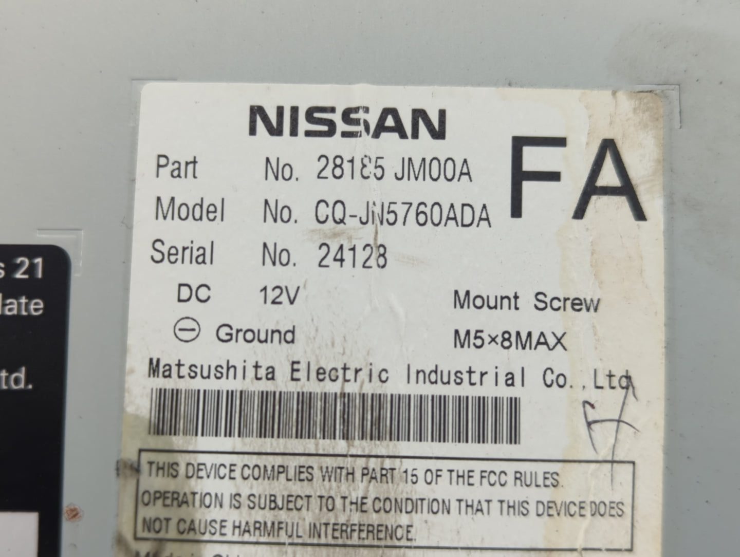 2009 Nissan Rogue Radio AM FM Cd Player Receiver Replacement P/N:28185 JM00A Fits OEM Used Auto Parts - Oemusedautoparts1.co