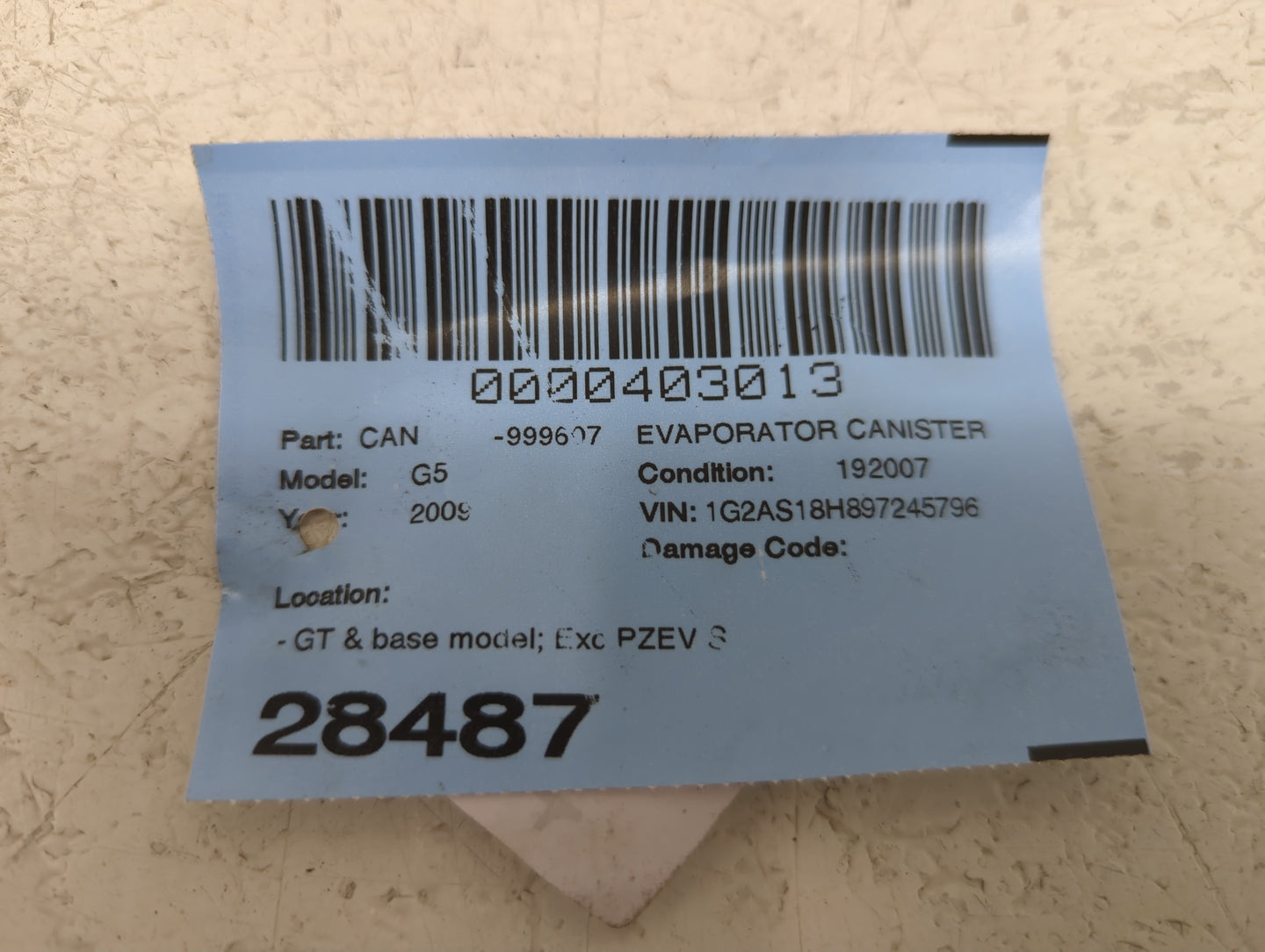 2009 Pontiac G5 Fuel Vapor Charcoal Canister - Oemusedautoparts1.com