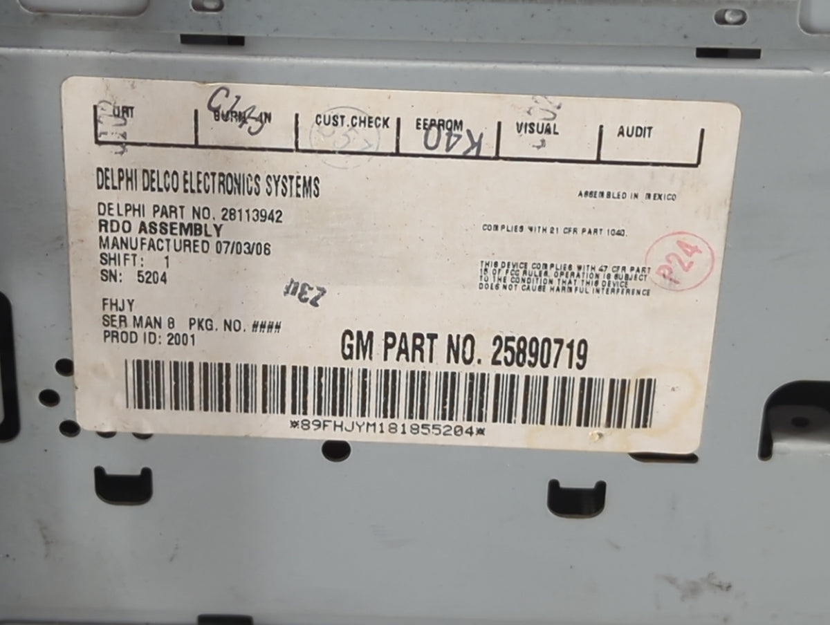2008-2009 Pontiac G6 Radio AM FM Cd Player Receiver Replacement P/N:25890719 28113942 Fits Fits 2008 2009 OEM Used Auto Part