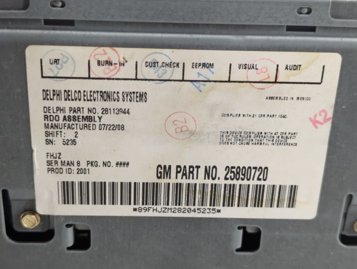 2008-2009 Pontiac G6 Radio AM FM Cd Player Receiver Replacement P/N:25890720 Fits Fits 2008 2009 OEM Used Auto Parts - Oemus