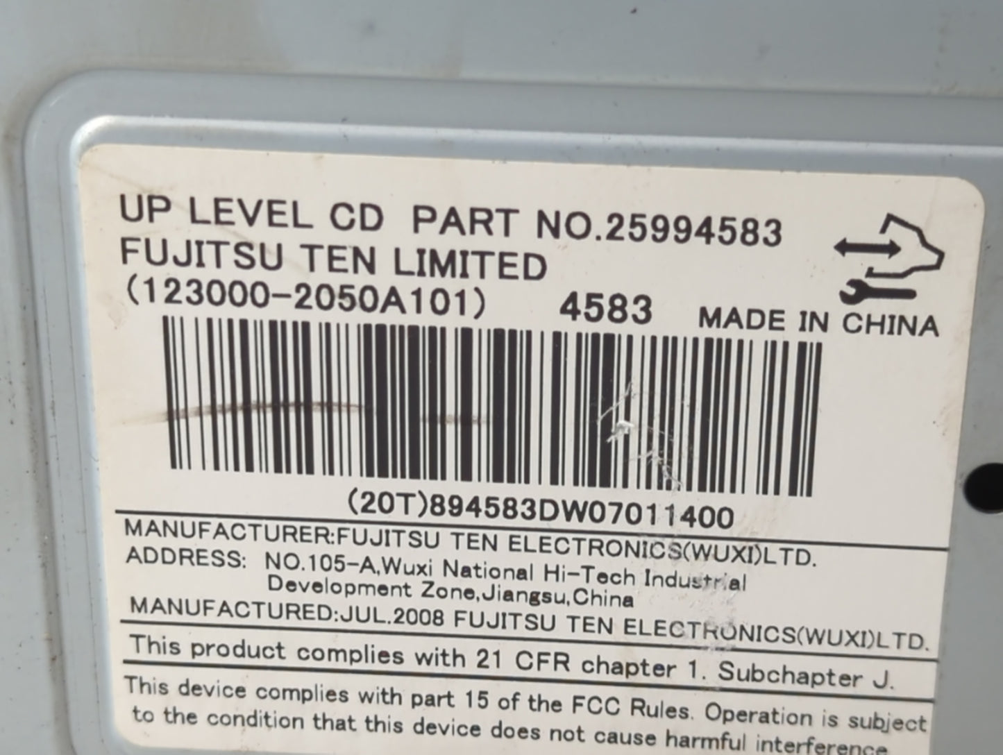 2009 Pontiac Torrent Radio AM FM Cd Player Receiver Replacement P/N:25994583 Fits OEM Used Auto Parts - Oemusedautoparts1.co
