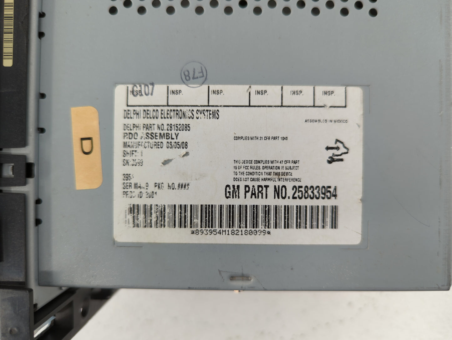 2009 Saturn Aura Radio AM FM Cd Player Receiver Replacement P/N:25833954 Fits OEM Used Auto Parts - Oemusedautoparts1.com