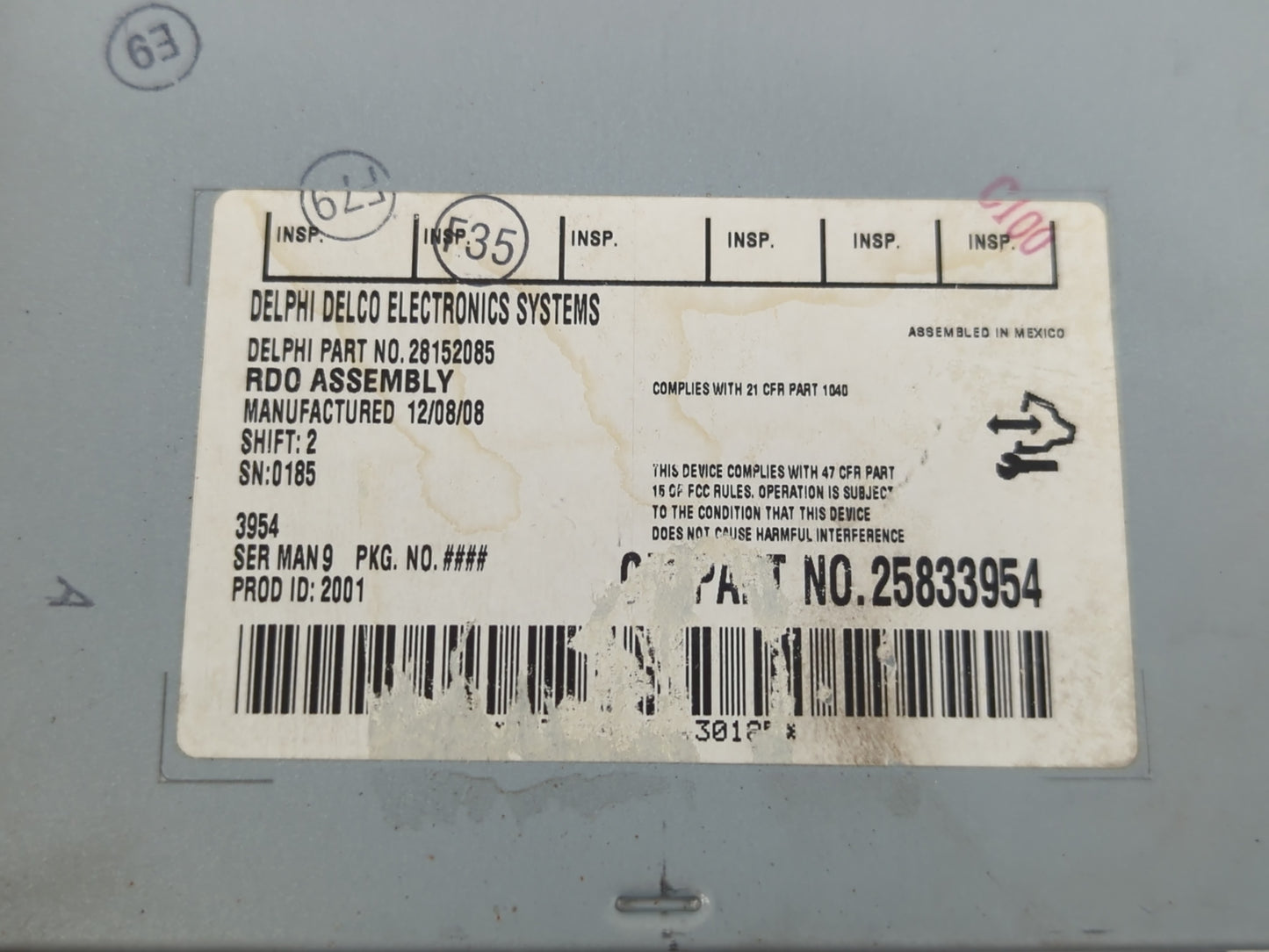 2009 Saturn Aura Radio AM FM Cd Player Receiver Replacement P/N:25833954 Fits OEM Used Auto Parts - Oemusedautoparts1.com