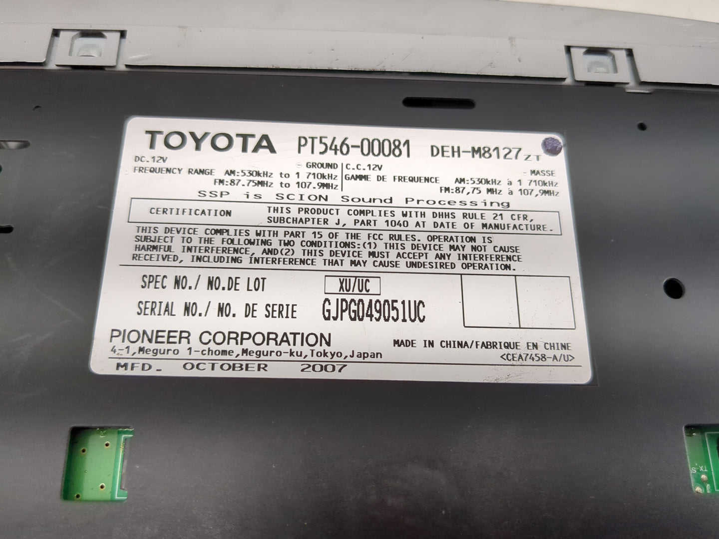 2008-2014 Scion Xb Radio AM FM Cd Player Receiver Replacement P/N:PT546-00081 DEH-M8127ZT Fits OEM Used Auto Parts - Oemused