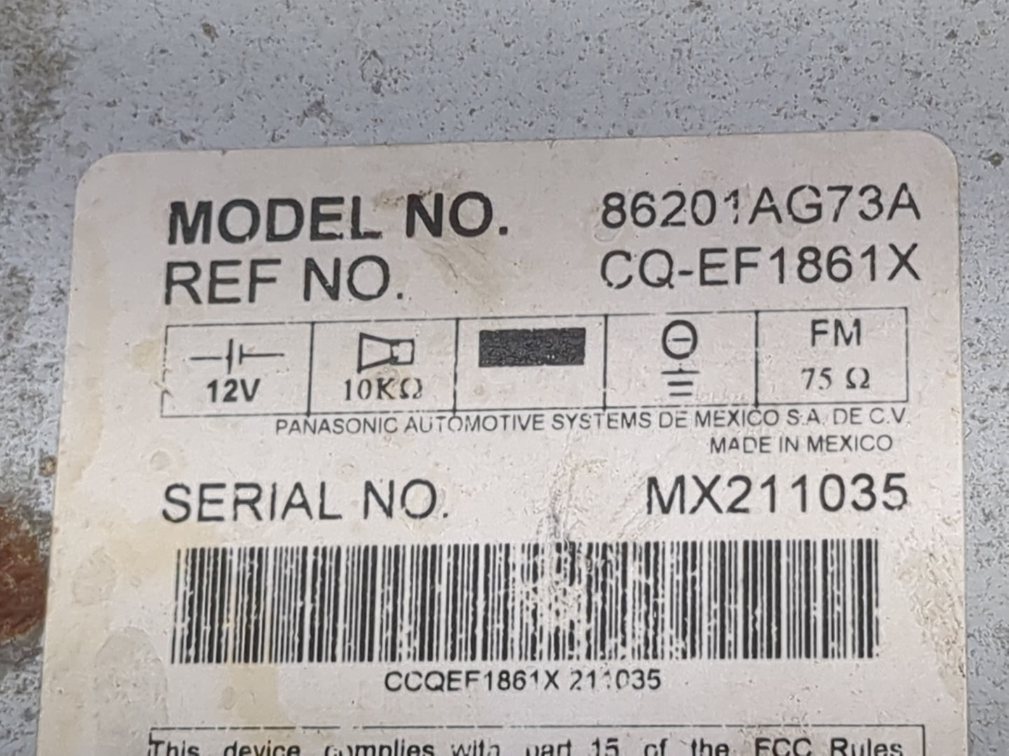 2009 Subaru Legacy Radio AM FM Cd Player Receiver Replacement P/N:86201AG73A CQ-EF1861X Fits OEM Used Auto Parts - Oemusedau