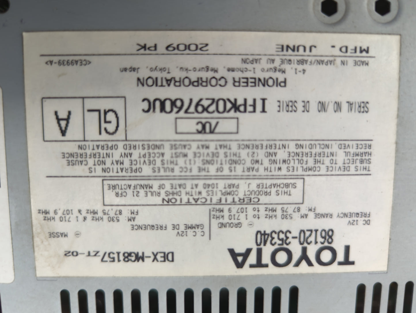 2006-2009 Toyota 4runner Radio AM FM Cd Player Receiver Replacement P/N:86120-35340 DEX-MG8157ZT-02 Fits Fits 2006 2007 2008