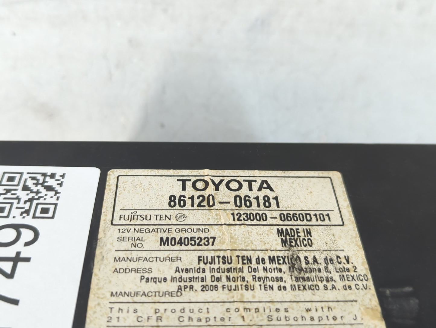 2007-2009 Toyota Camry Radio AM FM Cd Player Receiver Replacement P/N:86120-06181 Fits Fits 2007 2008 2009 OEM Used Auto Par