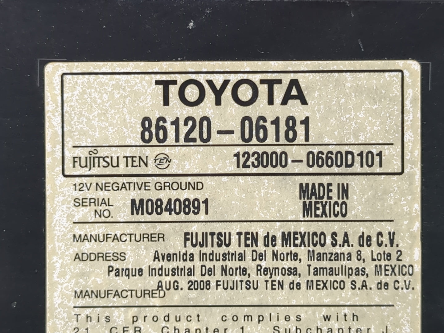 2007-2009 Toyota Camry Radio AM FM Cd Player Receiver Replacement P/N:86120-06181 Fits Fits 2007 2008 2009 OEM Used Auto Par