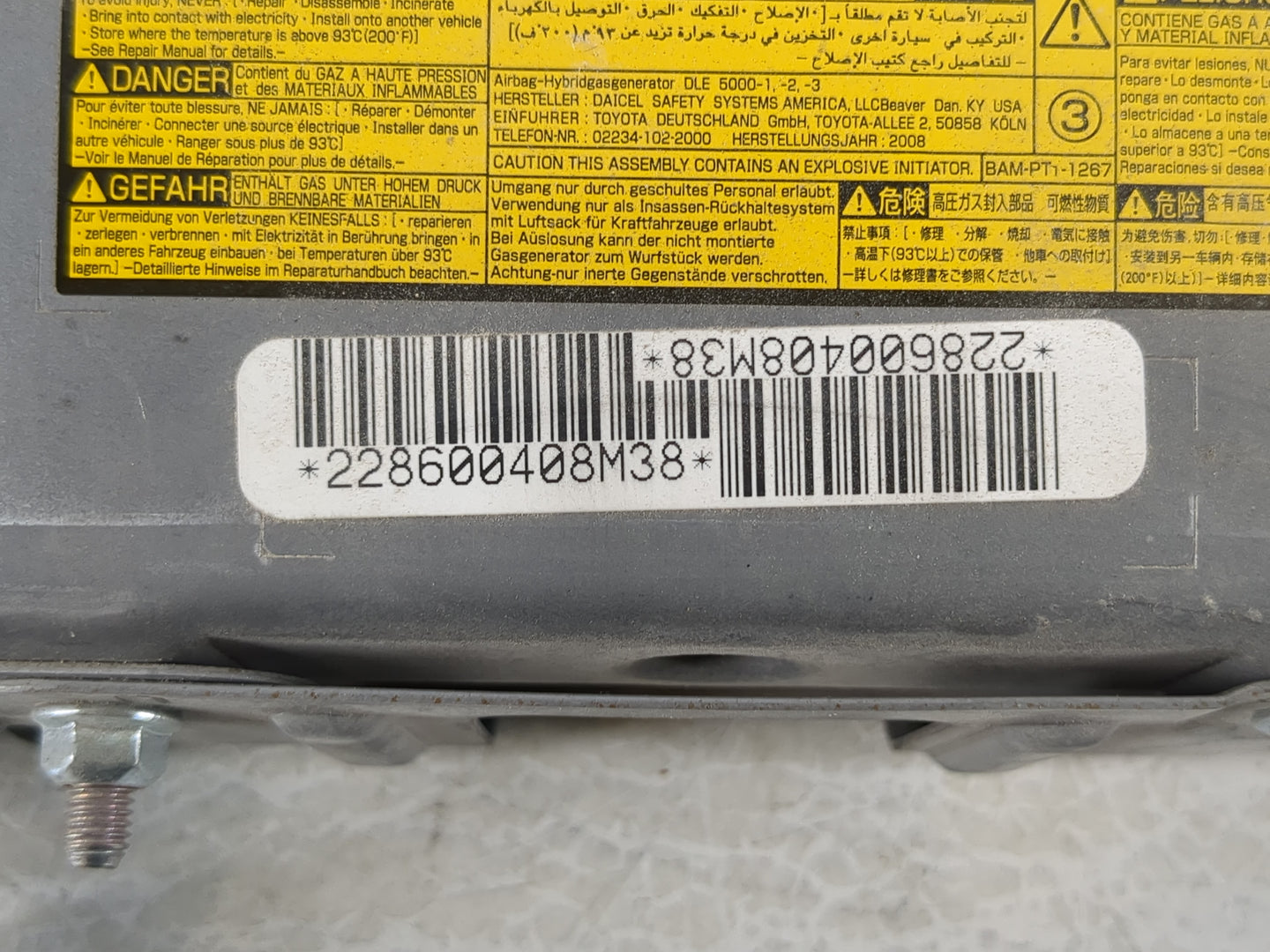 2007-2009 Toyota Camry Air Bag Passenger Right Dashboard OEM P/N:228600408M38 Fits Fits 2007 2008 2009 OEM Used Auto Parts -