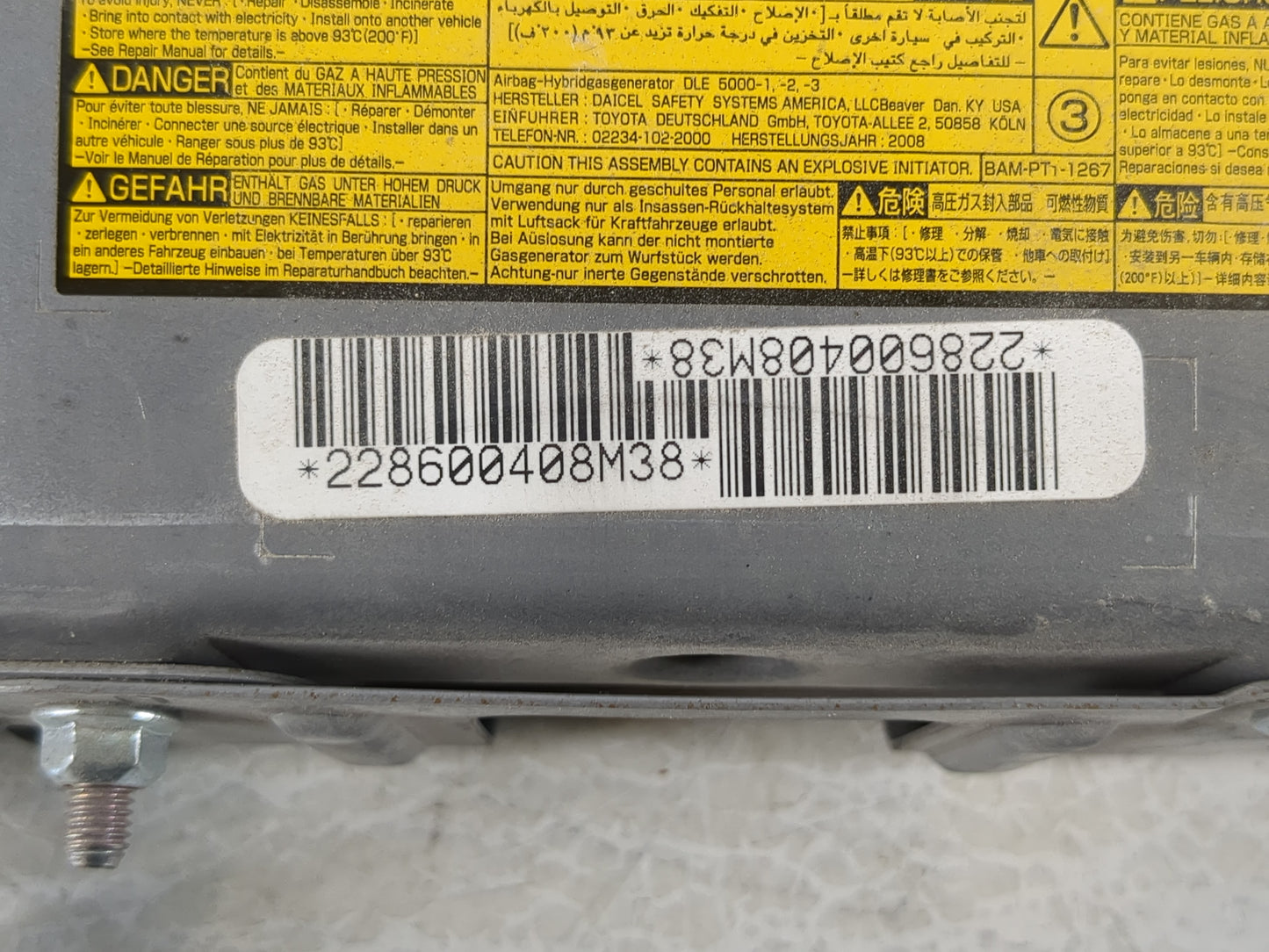 2007-2009 Toyota Camry Air Bag Passenger Right Dashboard OEM P/N:228600408M38 Fits Fits 2007 2008 2009 OEM Used Auto Parts -