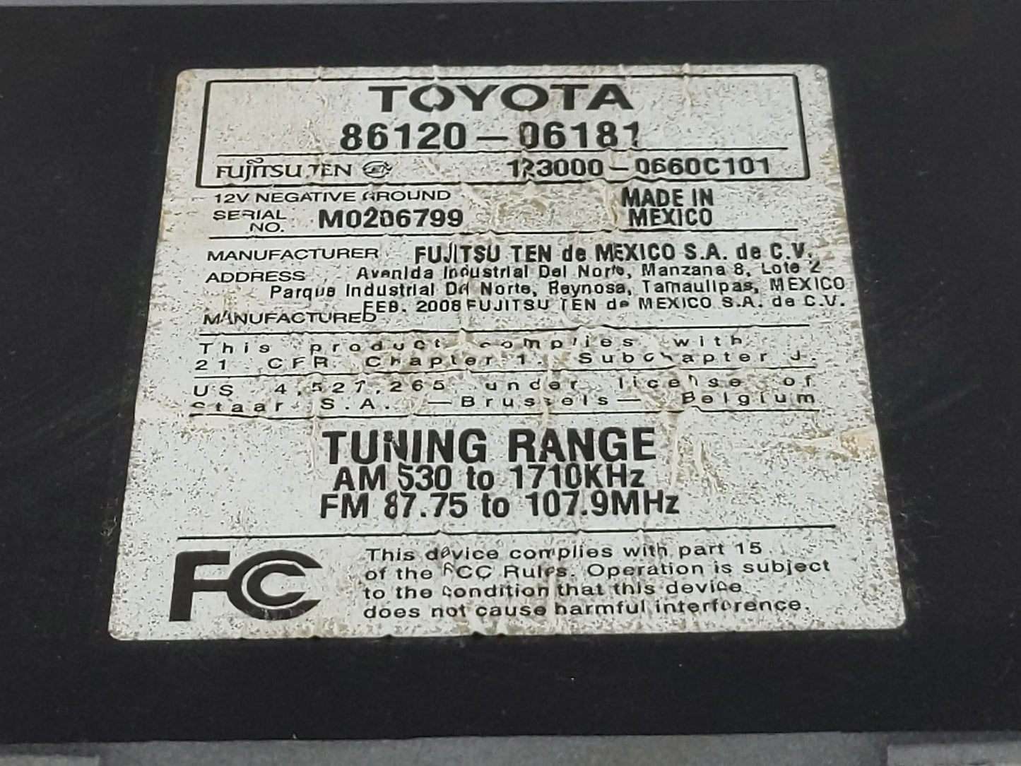 2007-2009 Toyota Camry Radio AM FM Cd Player Receiver Replacement P/N:86120-06181 Fits Fits 2007 2008 2009 OEM Used Auto Par
