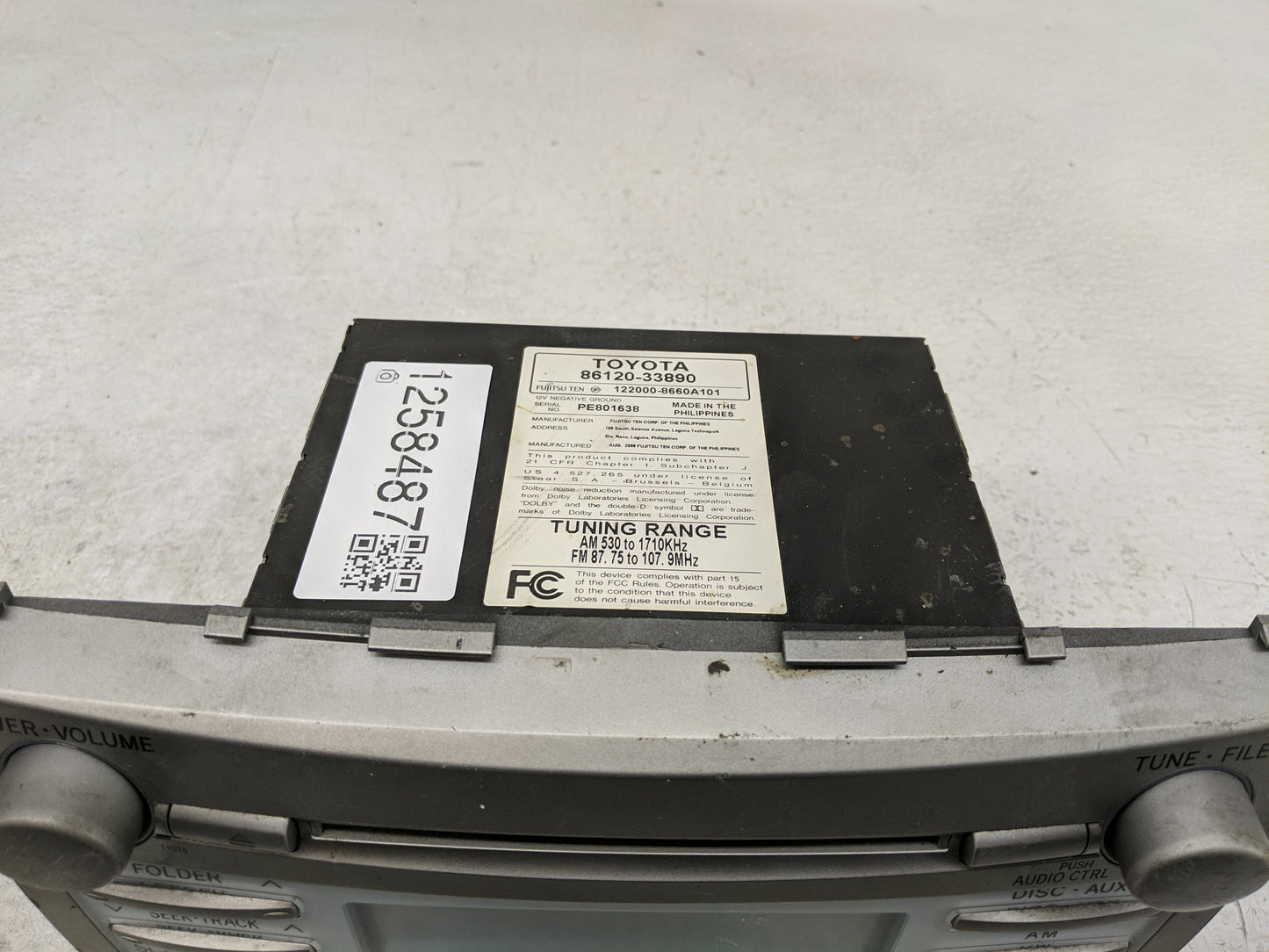 2007-2009 Toyota Camry Radio AM FM Cd Player Receiver Replacement P/N:86120-33890 Fits Fits 2007 2008 2009 OEM Used Auto Par