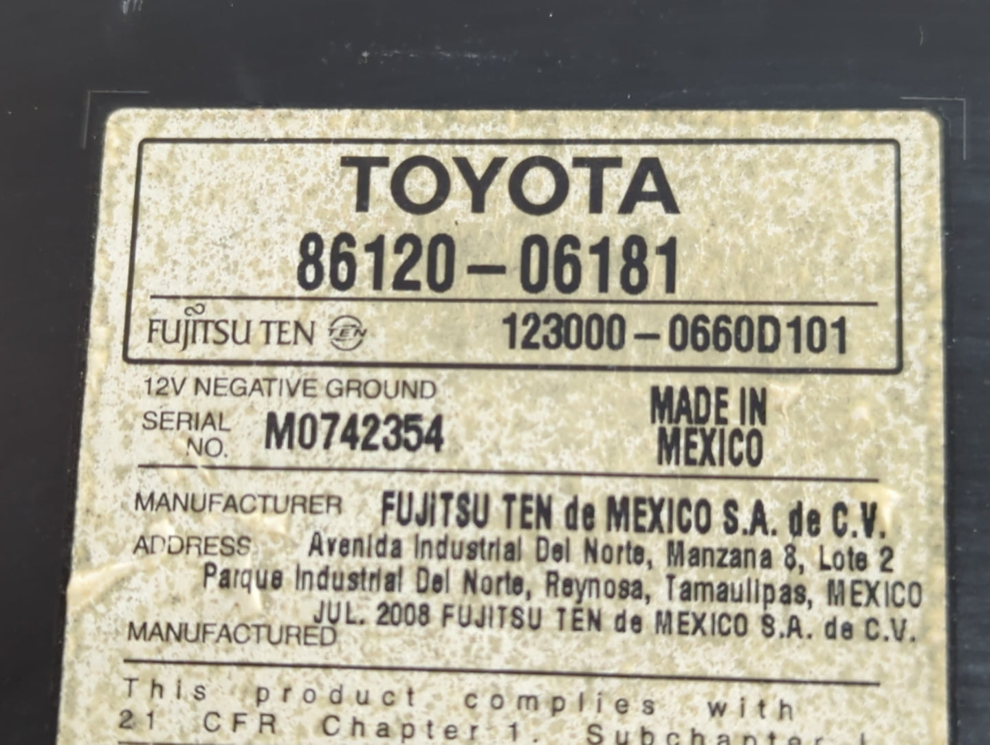 2007-2009 Toyota Camry Radio AM FM Cd Player Receiver Replacement P/N:86120-06181 Fits Fits 2007 2008 2009 OEM Used Auto Par