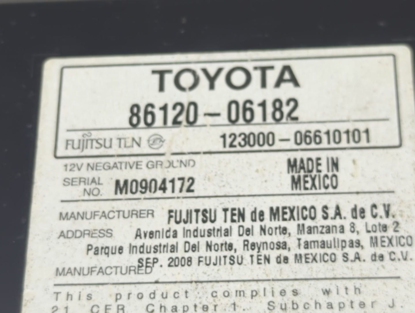 2007-2009 Toyota Camry Radio AM FM Cd Player Receiver Replacement P/N:86120-06182 Fits Fits 2007 2008 2009 OEM Used Auto Par