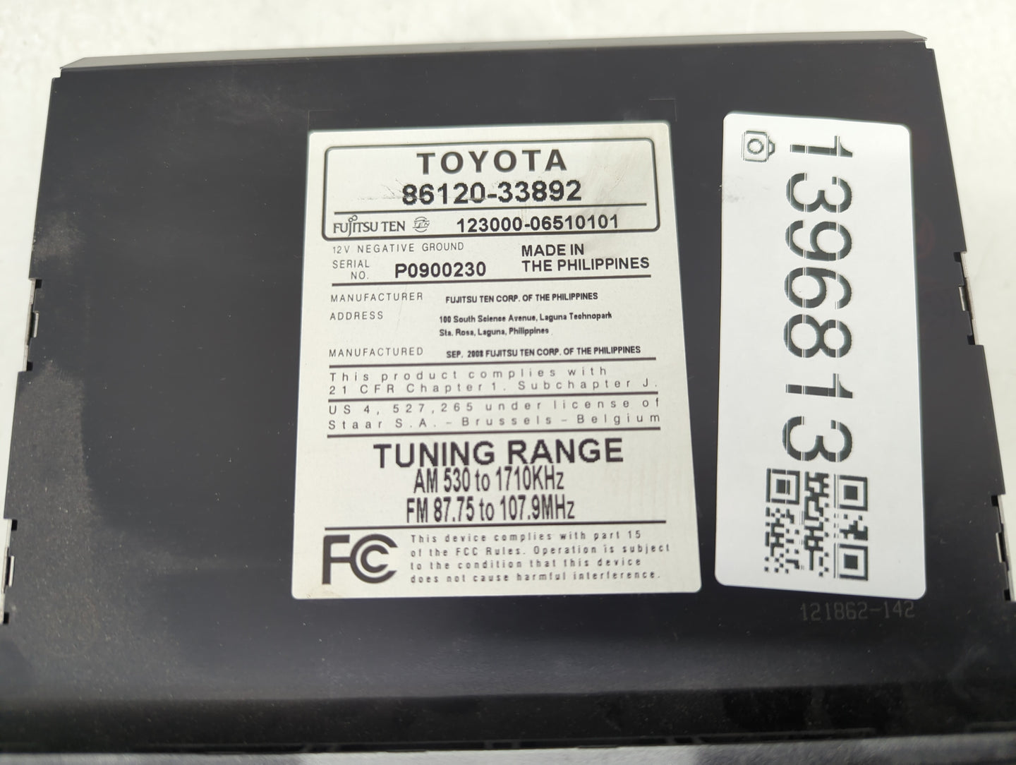 2009 Toyota Camry Radio AM FM Cd Player Receiver Replacement P/N:P0900230 86120-33892 Fits OEM Used Auto Parts - Oemusedauto