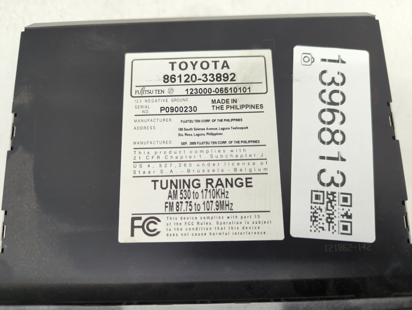 2009 Toyota Camry Radio AM FM Cd Player Receiver Replacement P/N:P0900230 86120-33892 Fits OEM Used Auto Parts - Oemusedauto
