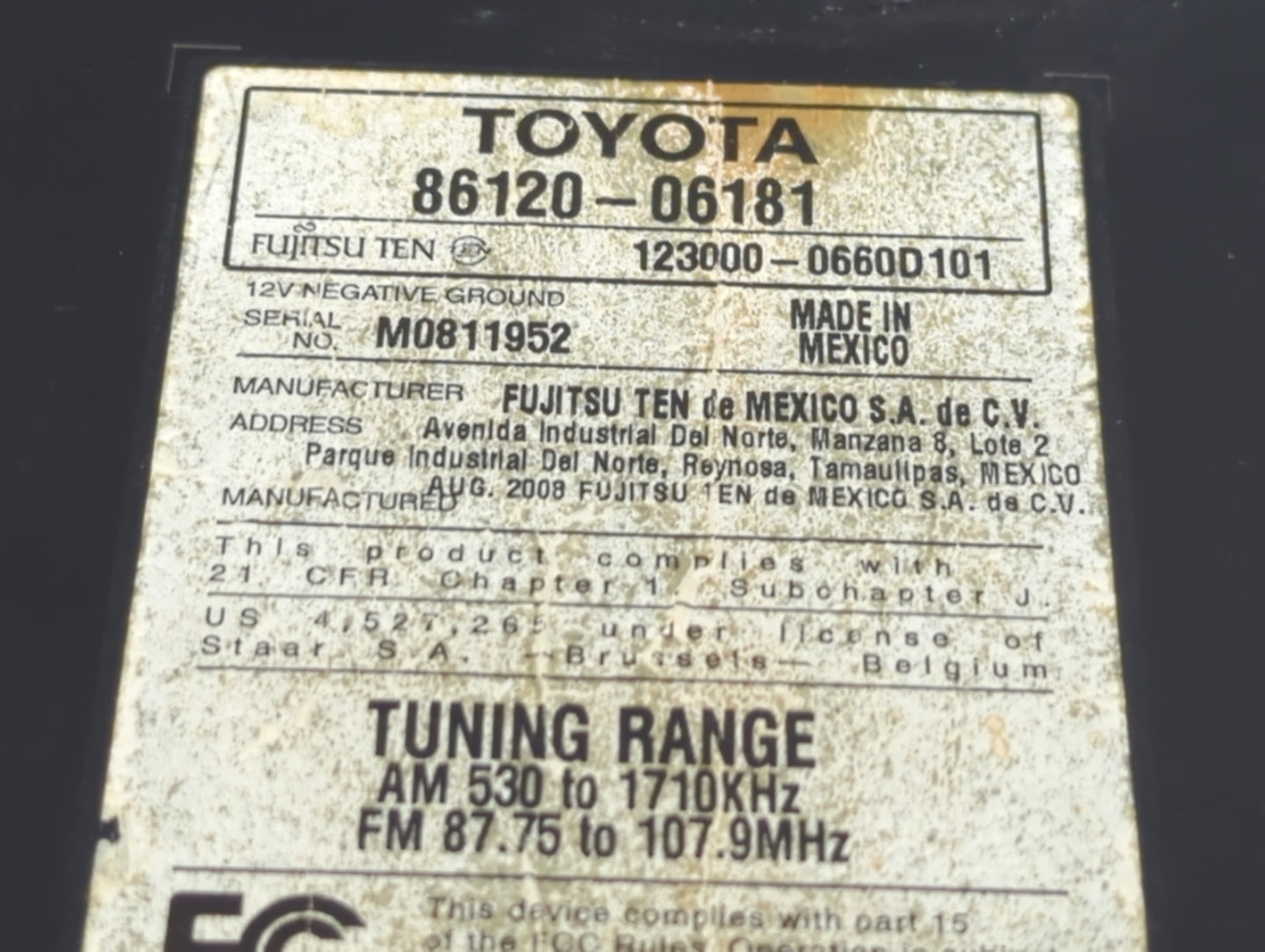 2007-2009 Toyota Camry Radio AM FM Cd Player Receiver Replacement P/N:86120-06181 Fits Fits 2007 2008 2009 OEM Used Auto Par