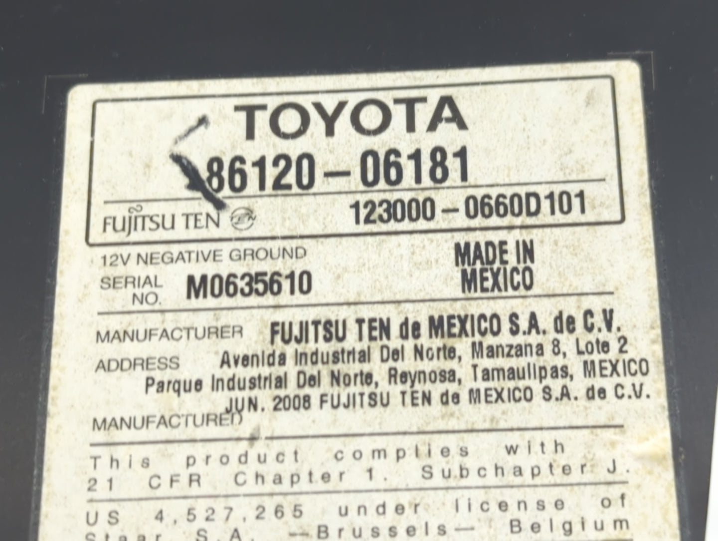 2007-2009 Toyota Camry Radio AM FM Cd Player Receiver Replacement P/N:86120-06181 Fits Fits 2007 2008 2009 OEM Used Auto Par