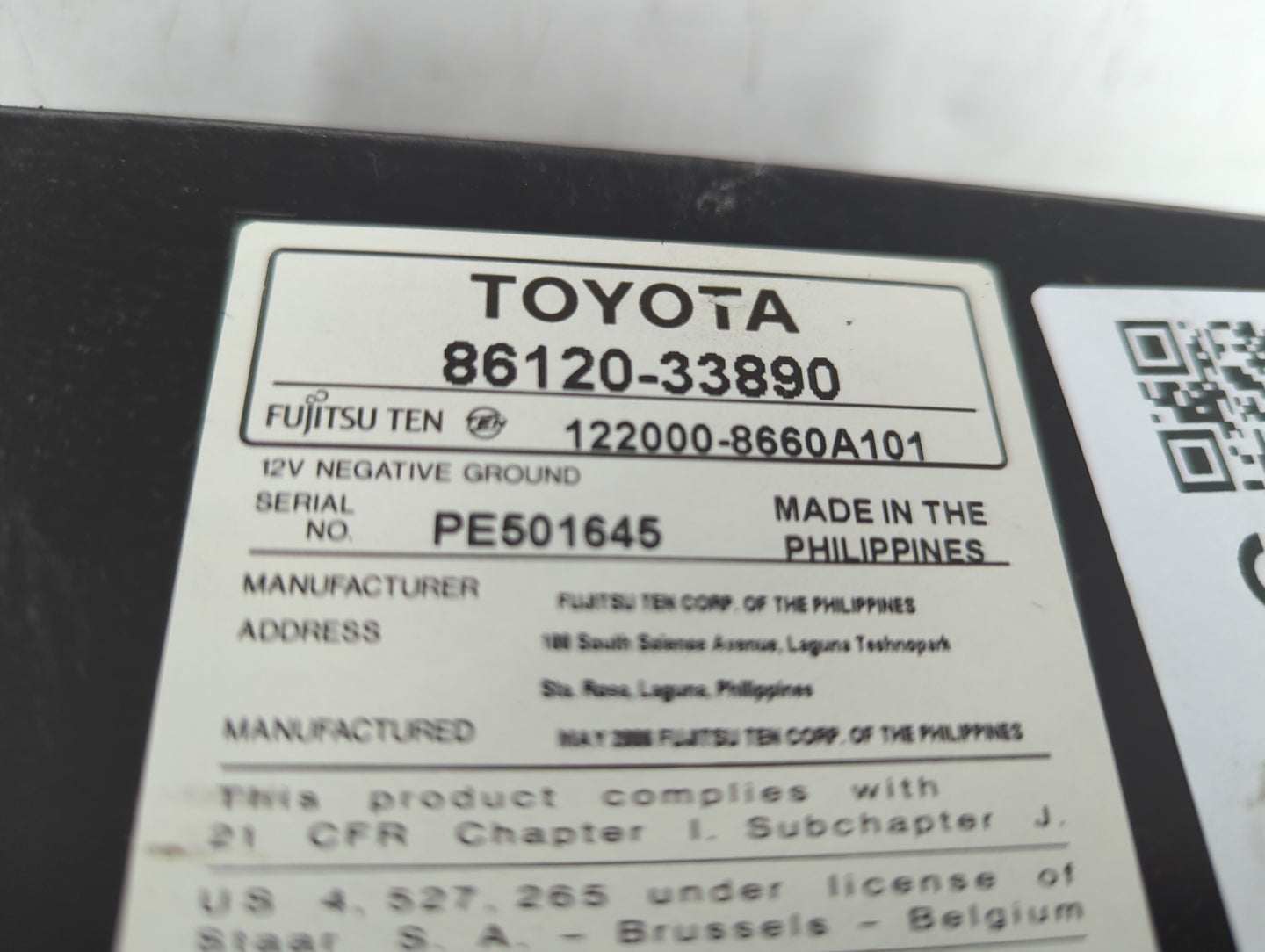 2007-2009 Toyota Camry Radio AM FM Cd Player Receiver Replacement P/N:86120-06182 86120-33890 Fits Fits 2007 2008 2009 OEM U