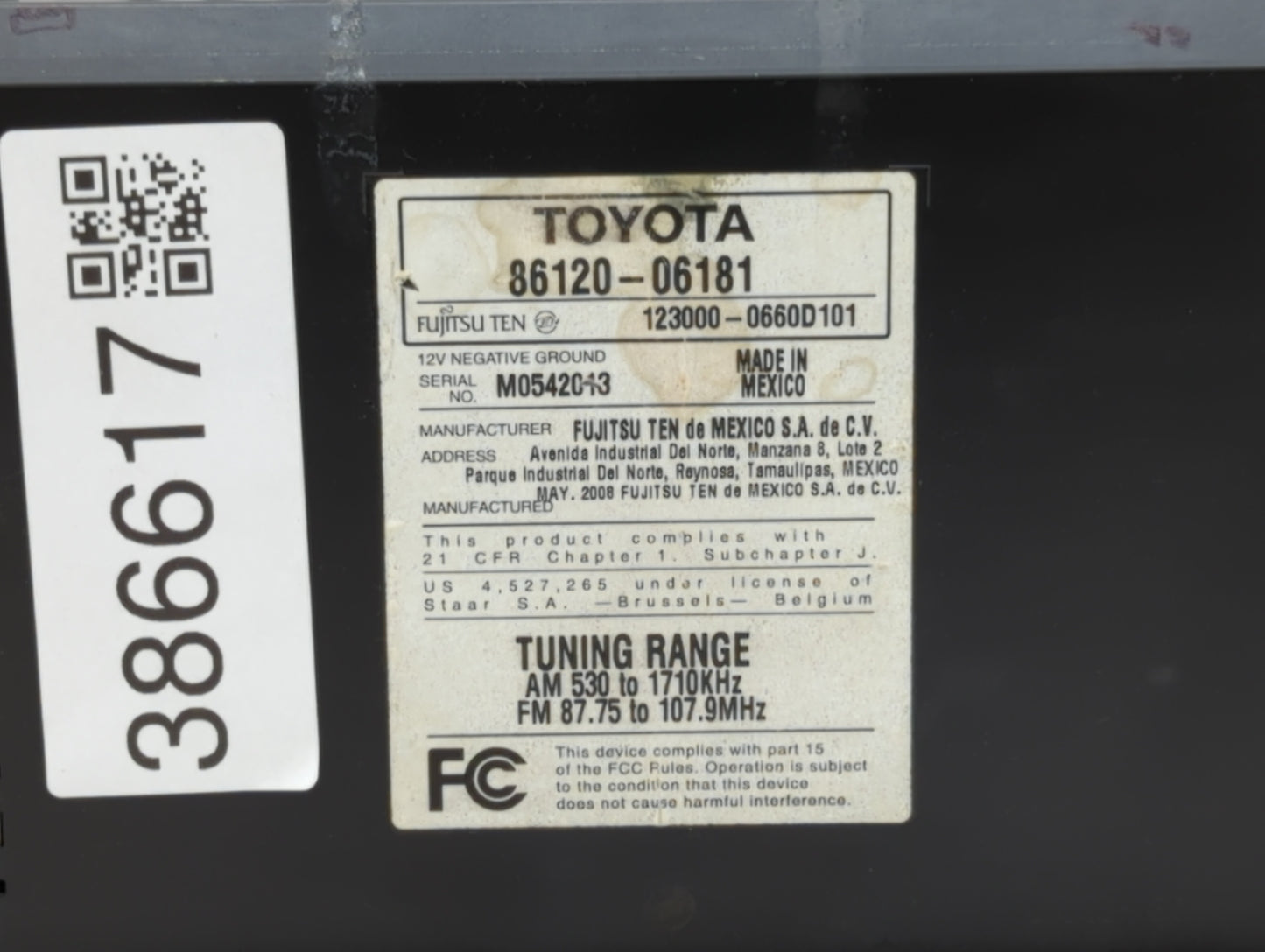 2007-2009 Toyota Camry Radio AM FM Cd Player Receiver Replacement P/N:86120-06182 86120-33890 Fits Fits 2007 2008 2009 OEM U