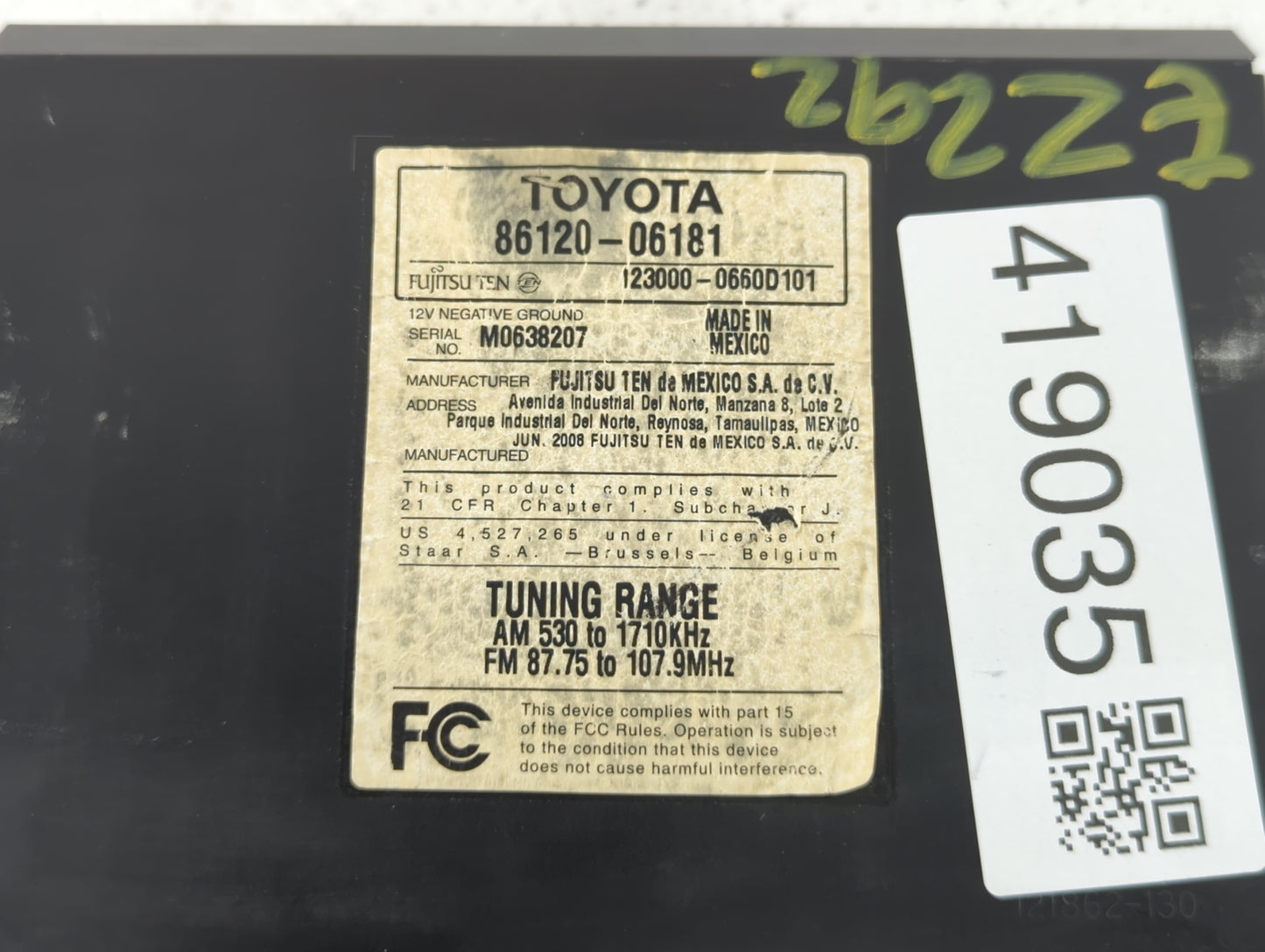 2007-2009 Toyota Camry Am Fm Cd Player Radio Receiver - Oemusedautoparts1.com