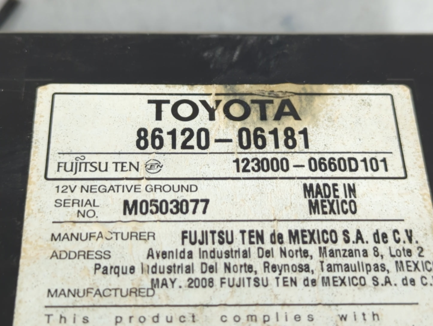2007-2009 Toyota Camry Radio AM FM Cd Player Receiver Replacement P/N:86120-06181 Fits Fits 2007 2008 2009 OEM Used Auto Par