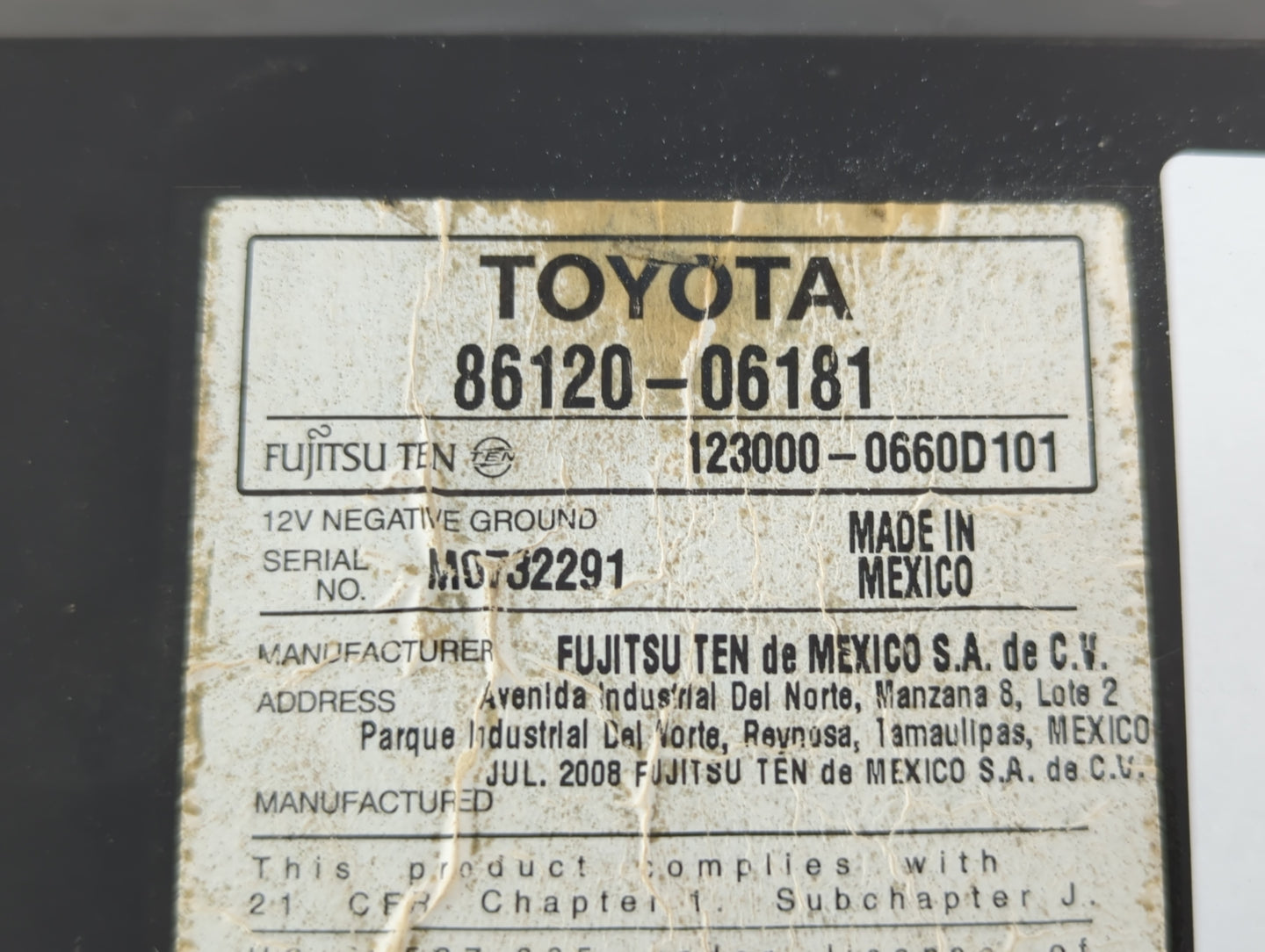 2007-2009 Toyota Camry Am Fm Cd Player Radio Receiver - Oemusedautoparts1.com