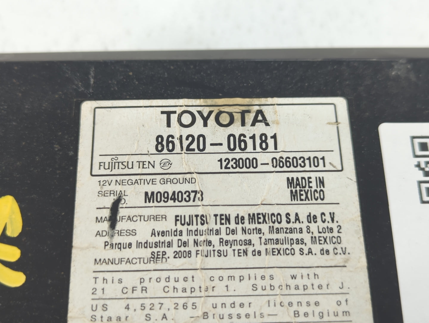 2007-2009 Toyota Camry Radio AM FM Cd Player Receiver Replacement P/N:86120-06181 Fits Fits 2007 2008 2009 OEM Used Auto Par