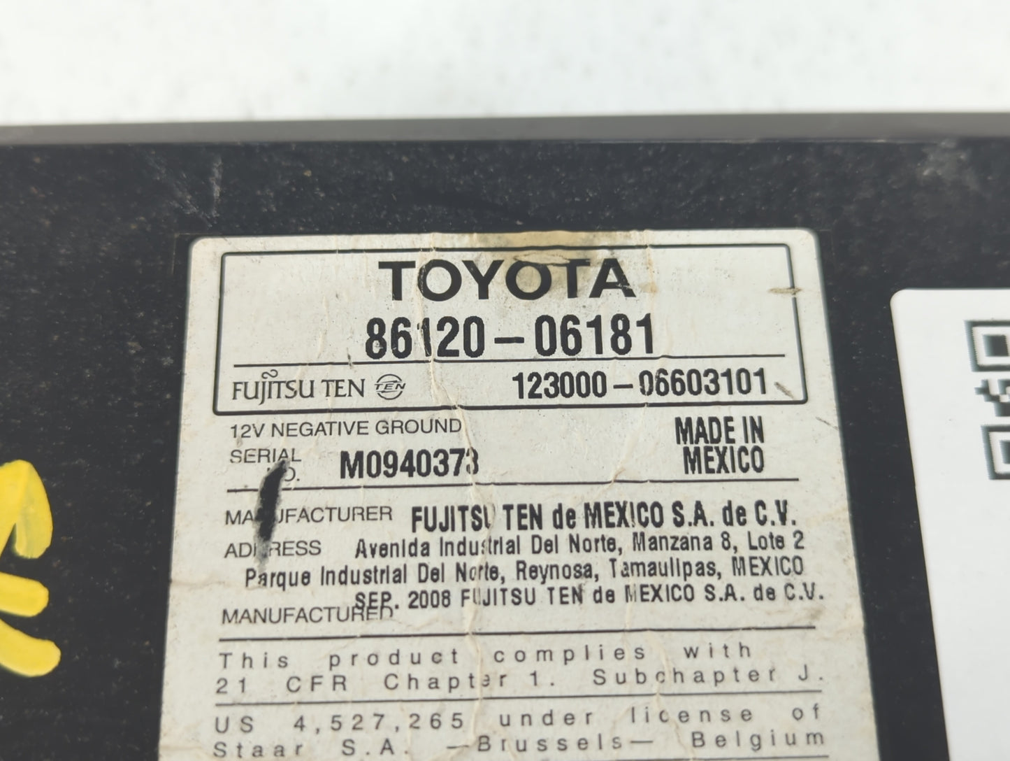 2007-2009 Toyota Camry Radio AM FM Cd Player Receiver Replacement P/N:86120-06181 Fits Fits 2007 2008 2009 OEM Used Auto Par