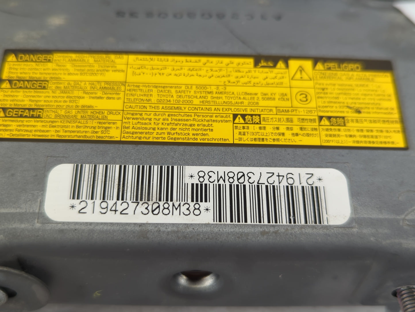 2007-2011 Toyota Camry Air Bag Driver Left Knee OEM P/N:219427308M38 Fits Fits 2007 2008 2009 2010 2011 OEM Used Auto Parts 