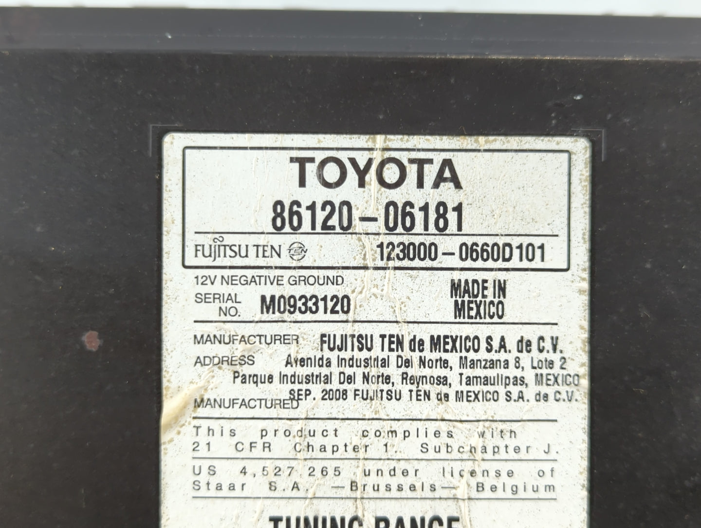 2007-2009 Toyota Camry Radio AM FM Cd Player Receiver Replacement P/N:86120-06181 Fits Fits 2007 2008 2009 OEM Used Auto Par
