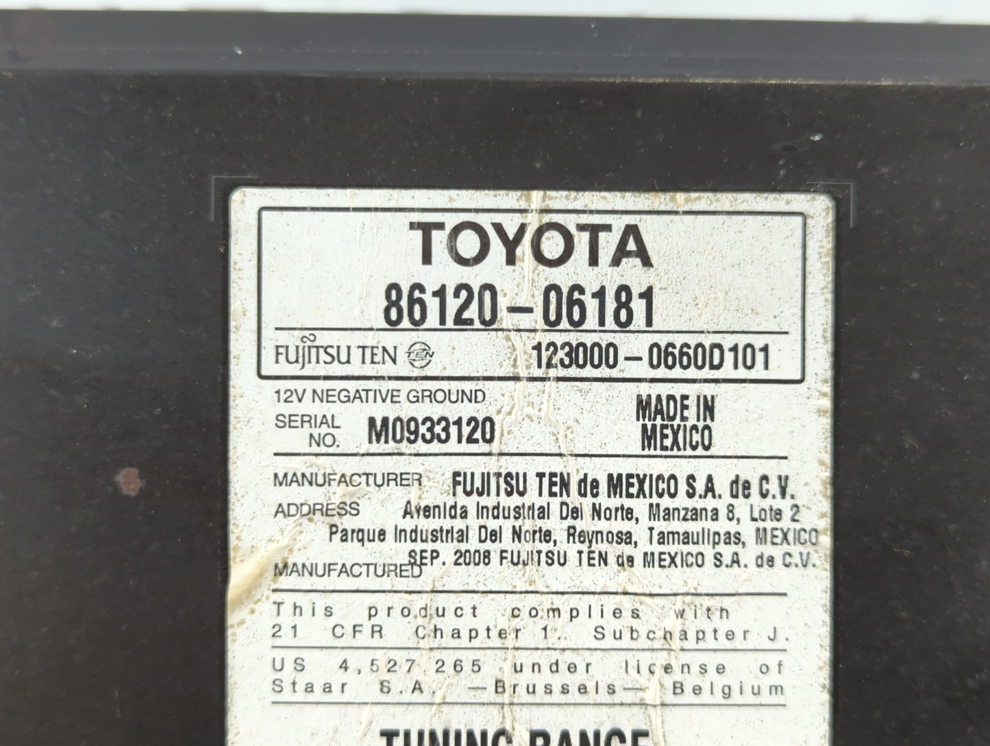 2007-2009 Toyota Camry Radio AM FM Cd Player Receiver Replacement P/N:86120-06181 Fits Fits 2007 2008 2009 OEM Used Auto Par