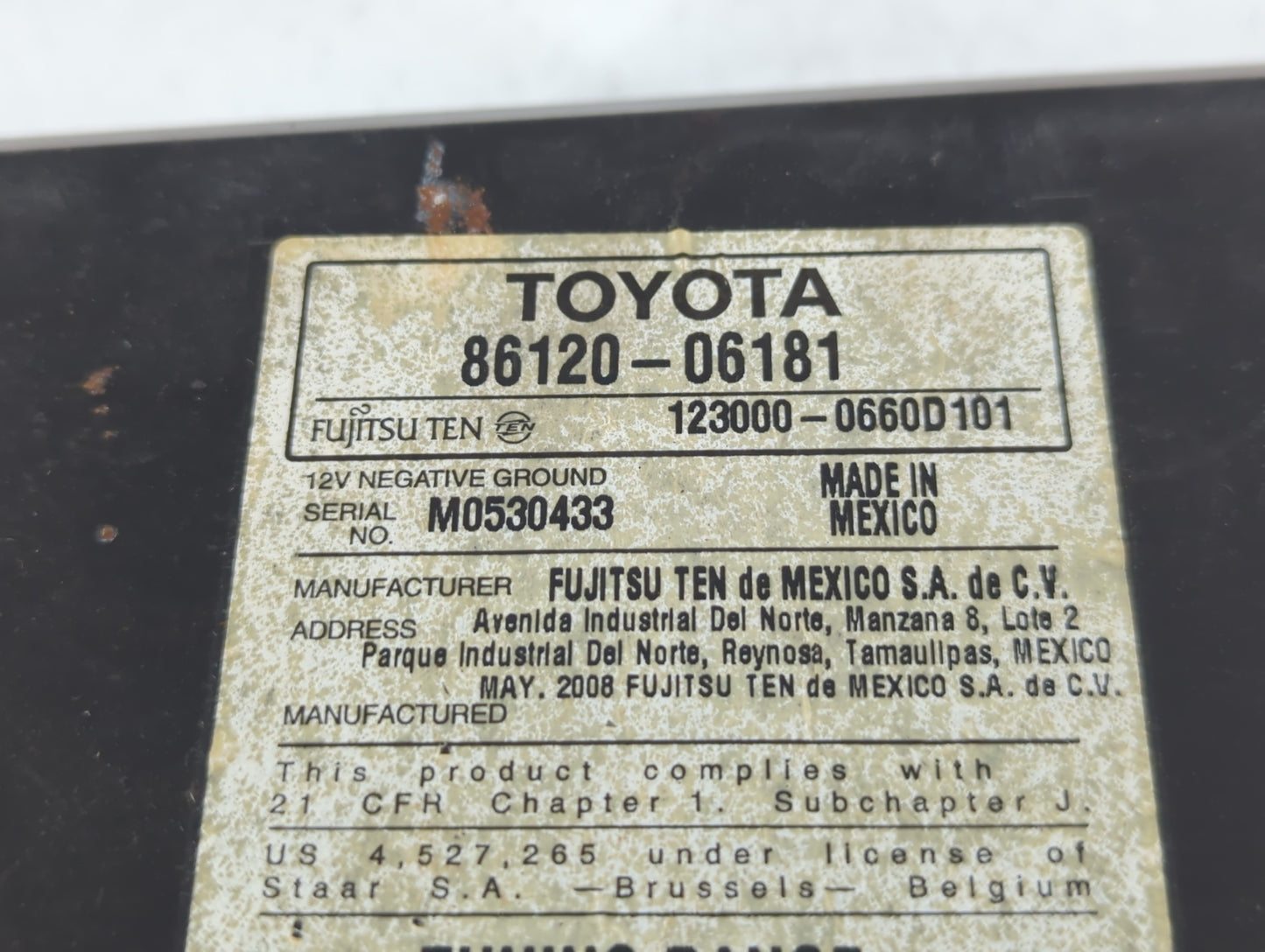 2007-2009 Toyota Camry Radio AM FM Cd Player Receiver Replacement P/N:86120-06181 Fits Fits 2007 2008 2009 OEM Used Auto Par