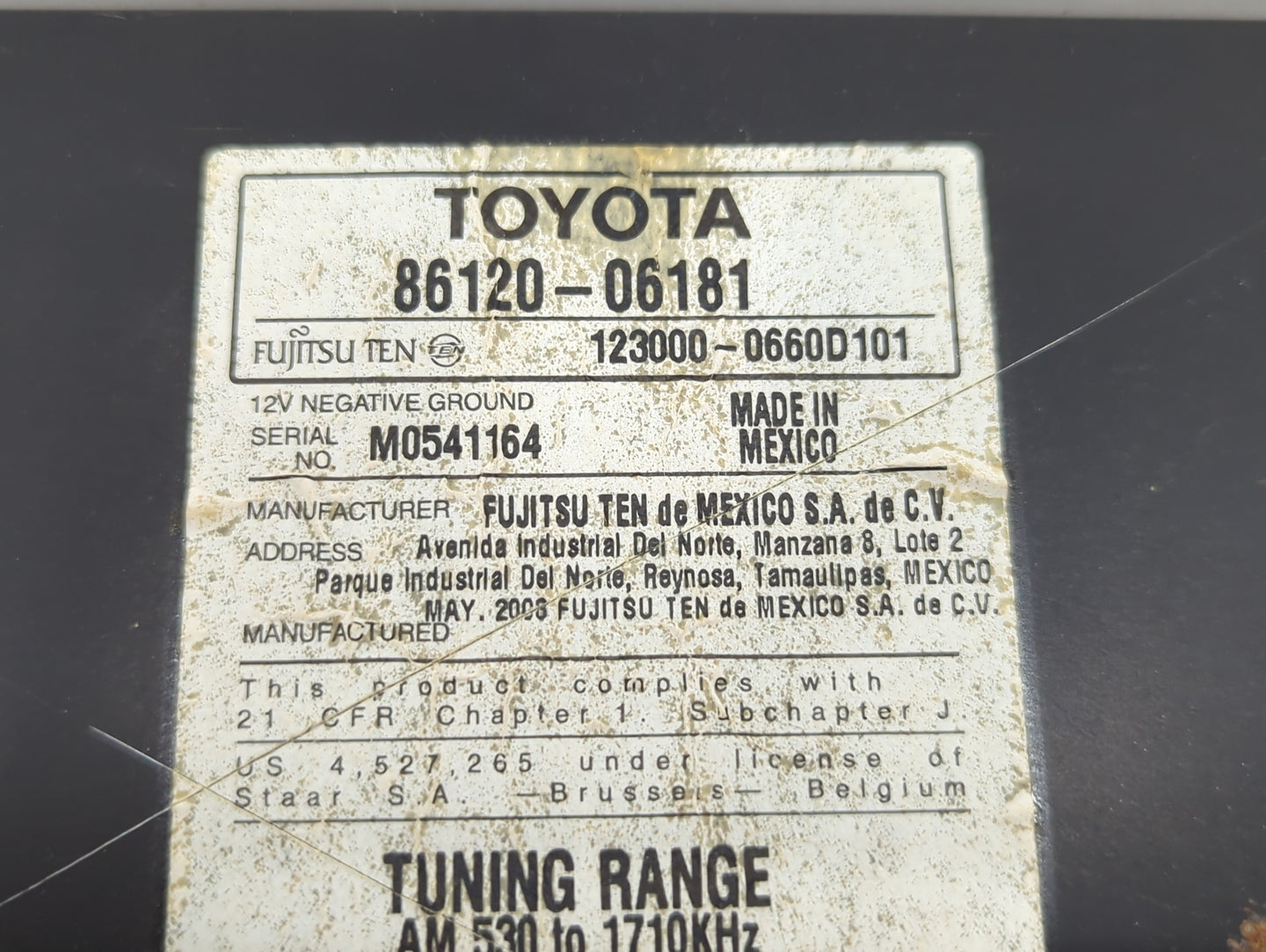 2007-2009 Toyota Camry Radio AM FM Cd Player Receiver Replacement P/N:86120-06181 Fits Fits 2007 2008 2009 OEM Used Auto Par