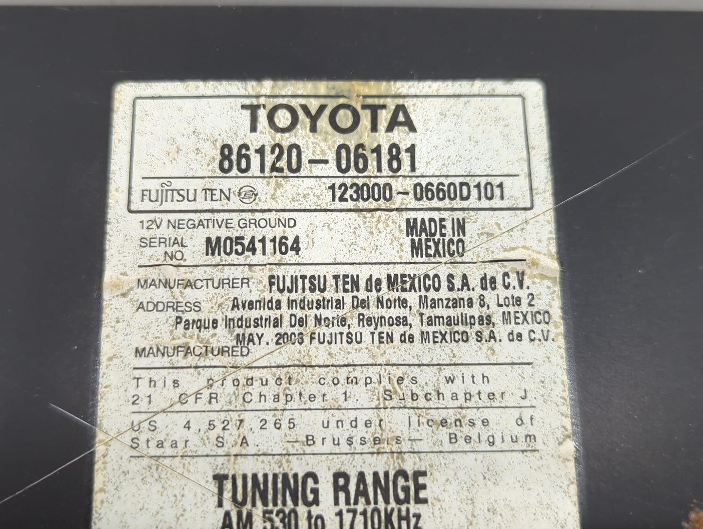 2007-2009 Toyota Camry Radio AM FM Cd Player Receiver Replacement P/N:86120-06181 Fits Fits 2007 2008 2009 OEM Used Auto Par
