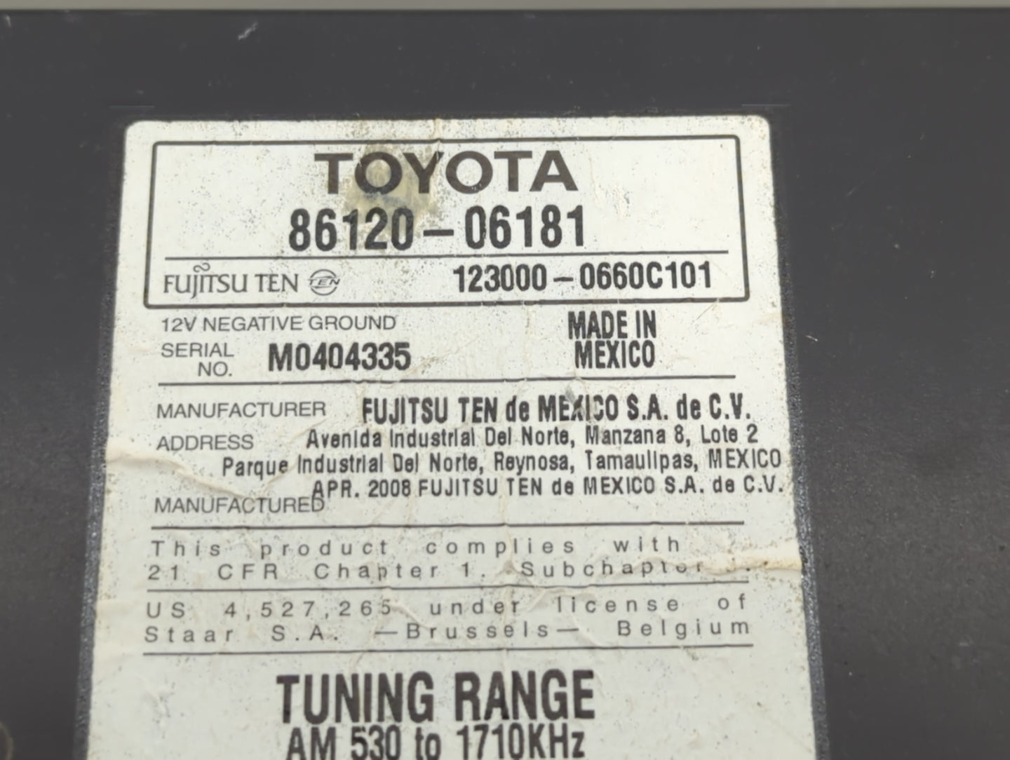 2007-2009 Toyota Camry Radio AM FM Cd Player Receiver Replacement P/N:86120-06181 Fits Fits 2007 2008 2009 OEM Used Auto Par
