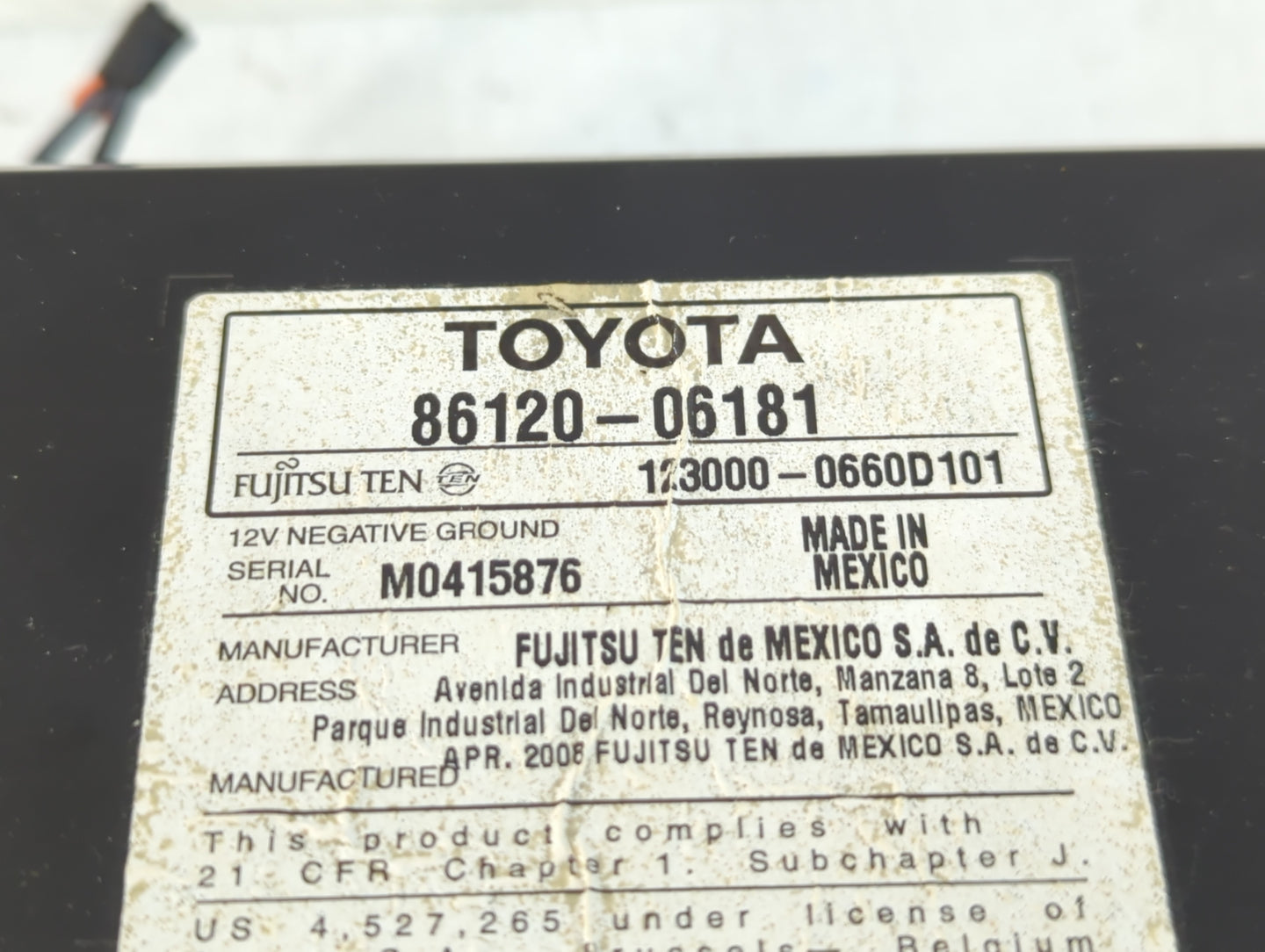 2007-2009 Toyota Camry Radio AM FM Cd Player Receiver Replacement P/N:86120-06181 Fits Fits 2007 2008 2009 OEM Used Auto Par
