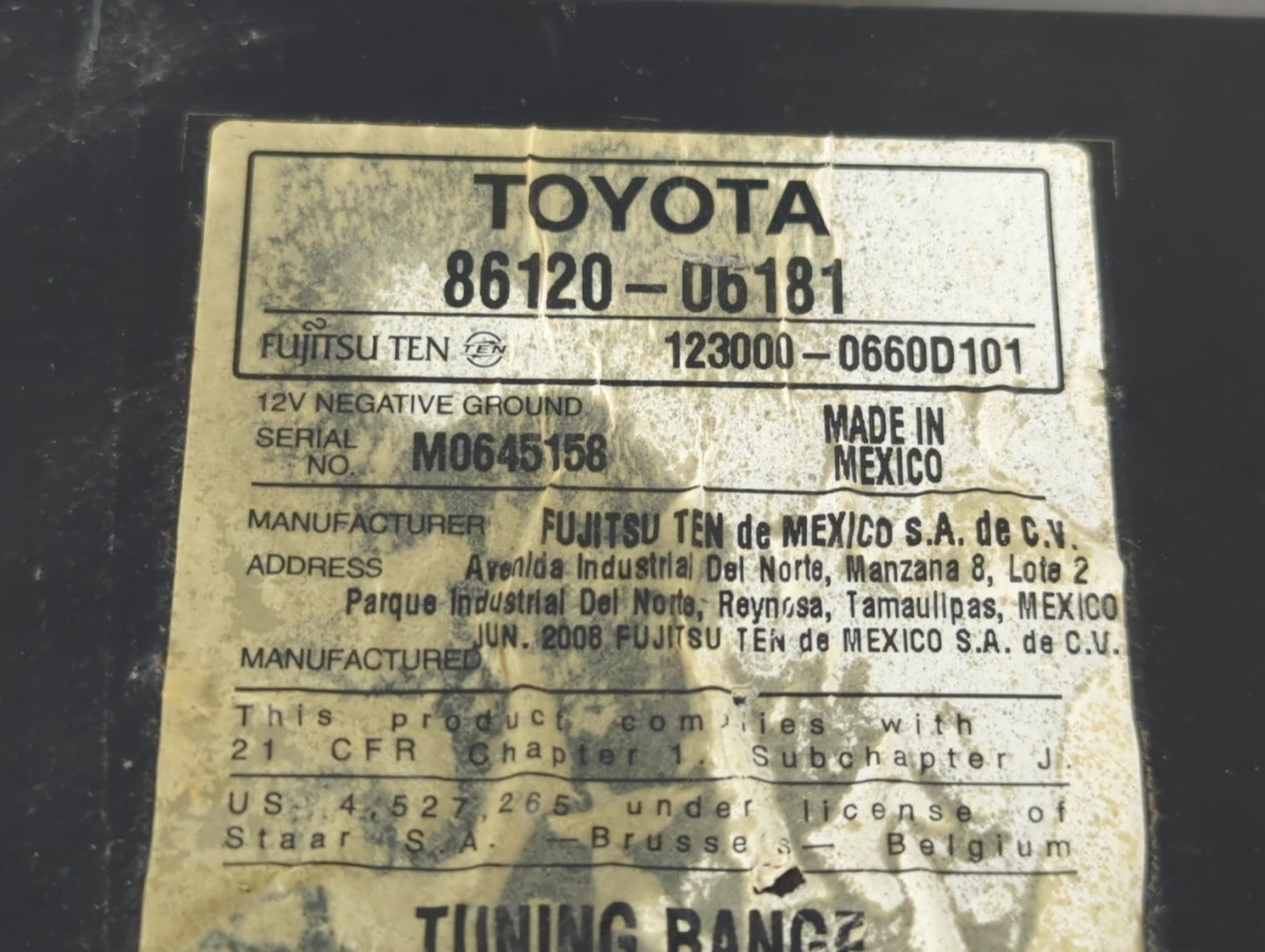2007-2009 Toyota Camry Radio AM FM Cd Player Receiver Replacement P/N:86120-06181 Fits Fits 2007 2008 2009 OEM Used Auto Par