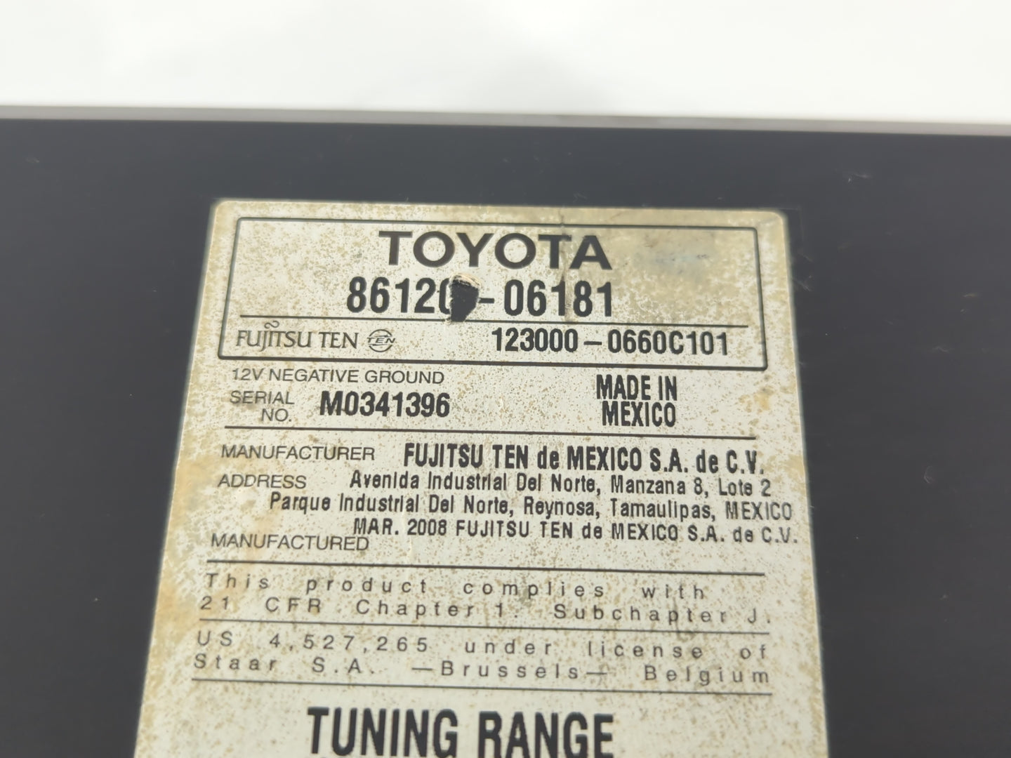 2007-2009 Toyota Camry Radio AM FM Cd Player Receiver Replacement P/N:86120-06181 Fits Fits 2007 2008 2009 OEM Used Auto Par