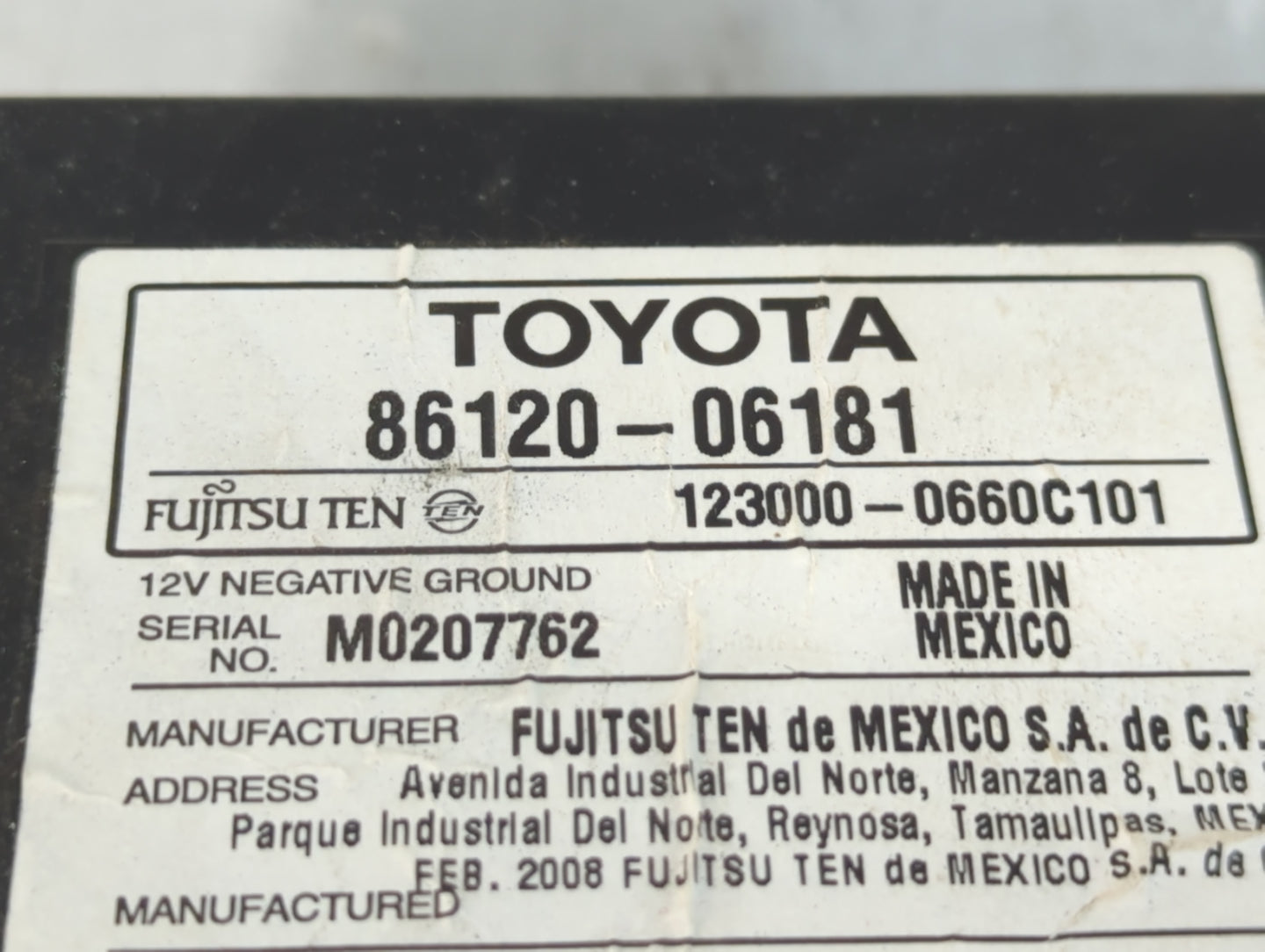 2007-2009 Toyota Camry Radio AM FM Cd Player Receiver Replacement P/N:86120-06181 Fits Fits 2007 2008 2009 OEM Used Auto Par