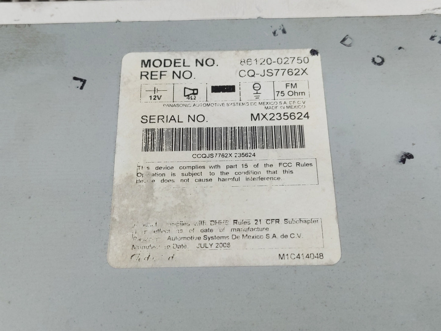 2009 Toyota Corolla Radio AM FM Cd Player Receiver Replacement P/N:86120-02750 Fits OEM Used Auto Parts - Oemusedautoparts1.