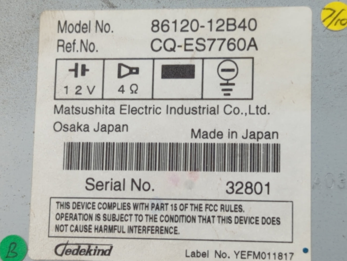 2009 Toyota Corolla Radio AM FM Cd Player Receiver Replacement P/N:86120-12B40 Fits OEM Used Auto Parts - Oemusedautoparts1.