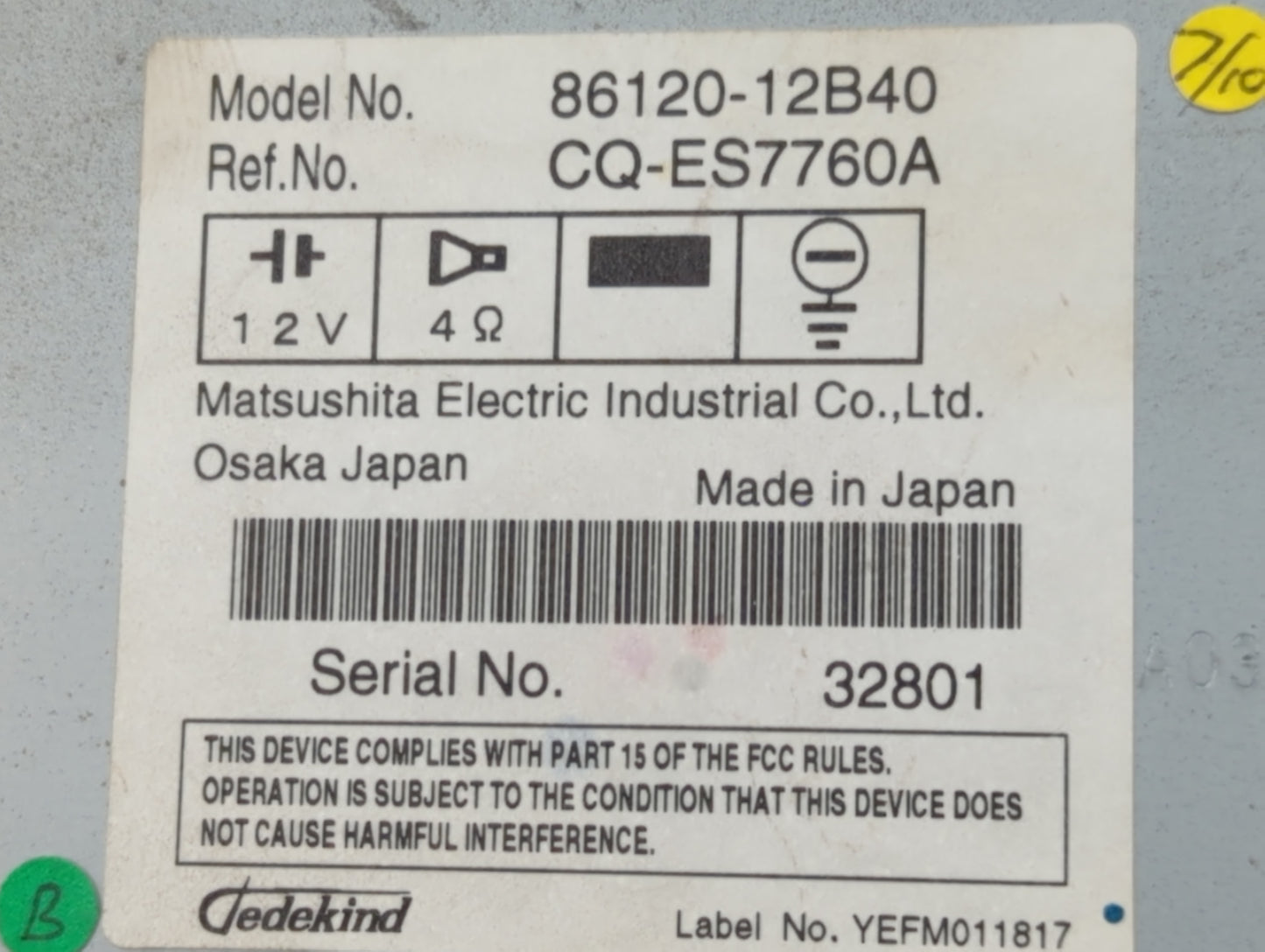 2009 Toyota Corolla Radio AM FM Cd Player Receiver Replacement P/N:86120-12B40 Fits OEM Used Auto Parts - Oemusedautoparts1.