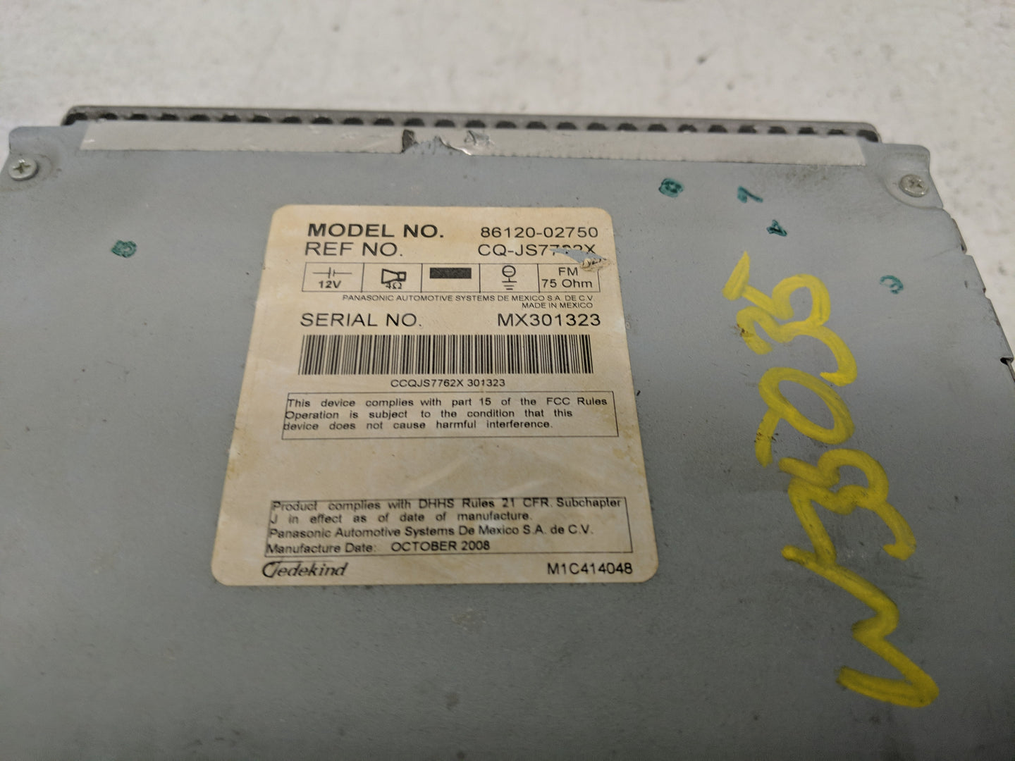 2009 Toyota Corolla Radio AM FM Cd Player Receiver Replacement P/N:86120-02750 Fits OEM Used Auto Parts - Oemusedautoparts1.