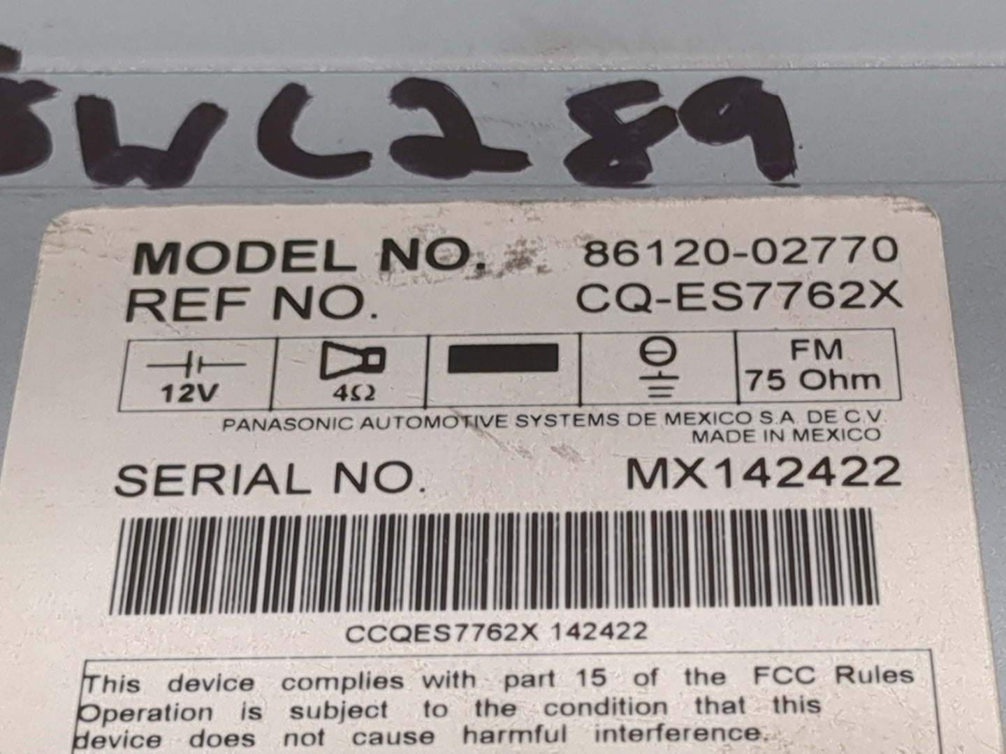 2009 Toyota Corolla Radio AM FM Cd Player Receiver Replacement P/N:86120-02770 Fits OEM Used Auto Parts - Oemusedautoparts1.