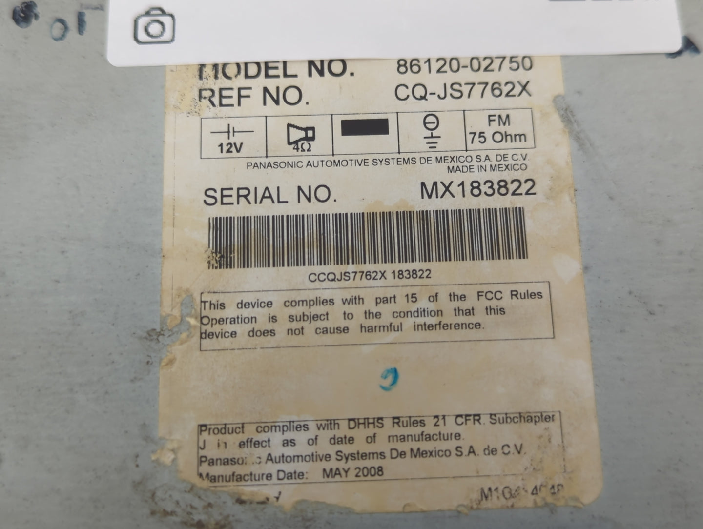 2009 Toyota Corolla Radio AM FM Cd Player Receiver Replacement P/N:86120-02750 Fits OEM Used Auto Parts - Oemusedautoparts1.