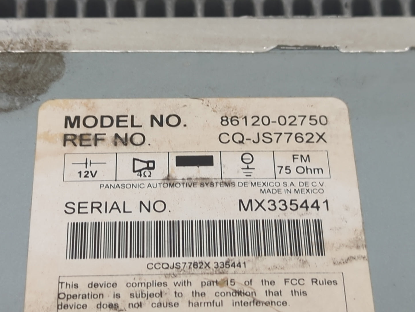 2009 Toyota Corolla Radio AM FM Cd Player Receiver Replacement P/N:86120-02750 Fits OEM Used Auto Parts - Oemusedautoparts1.