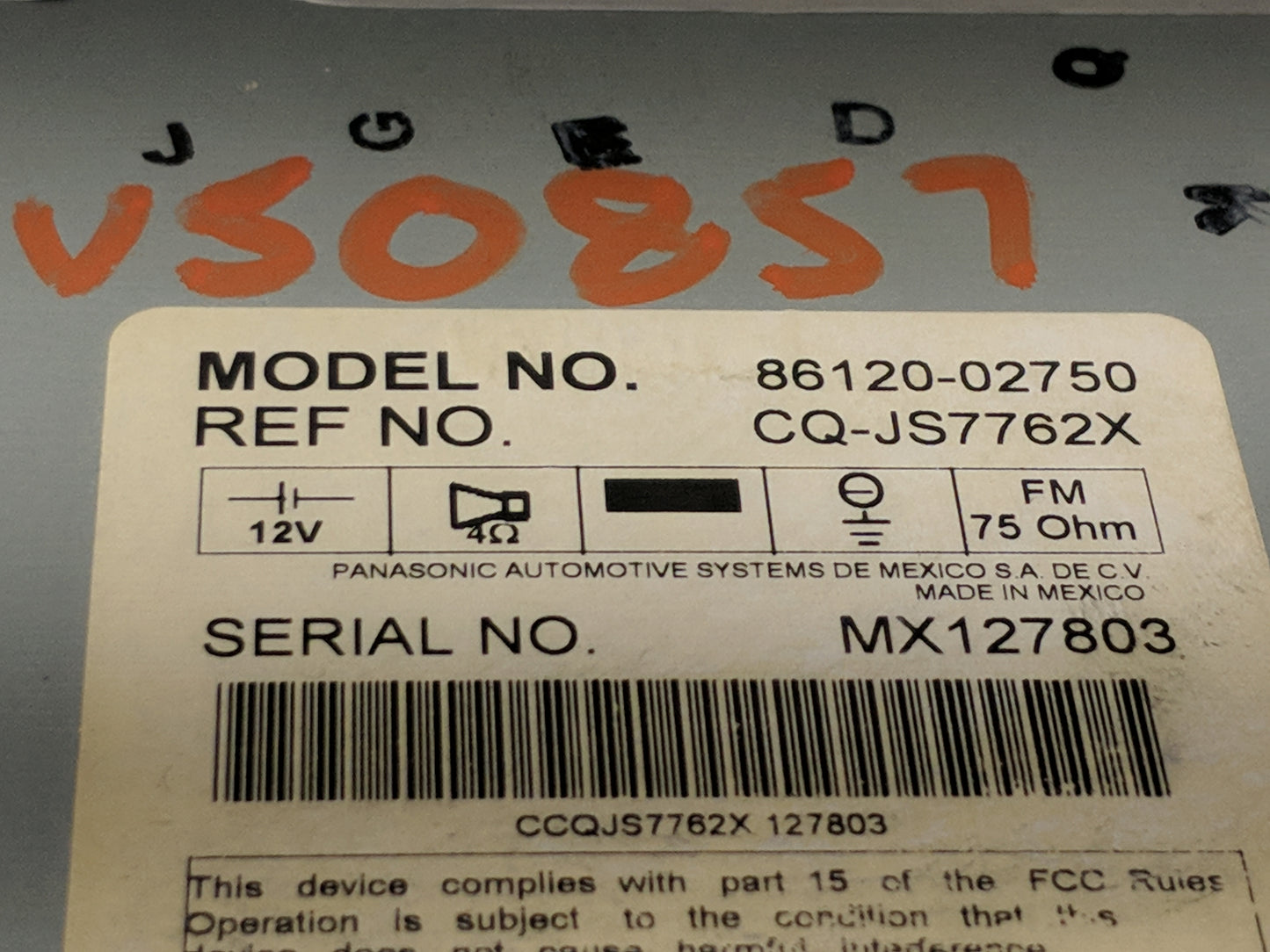 2009 Toyota Corolla Radio AM FM Cd Player Receiver Replacement P/N:86120-02750 CQ-JS7762X Fits OEM Used Auto Parts - Oemused